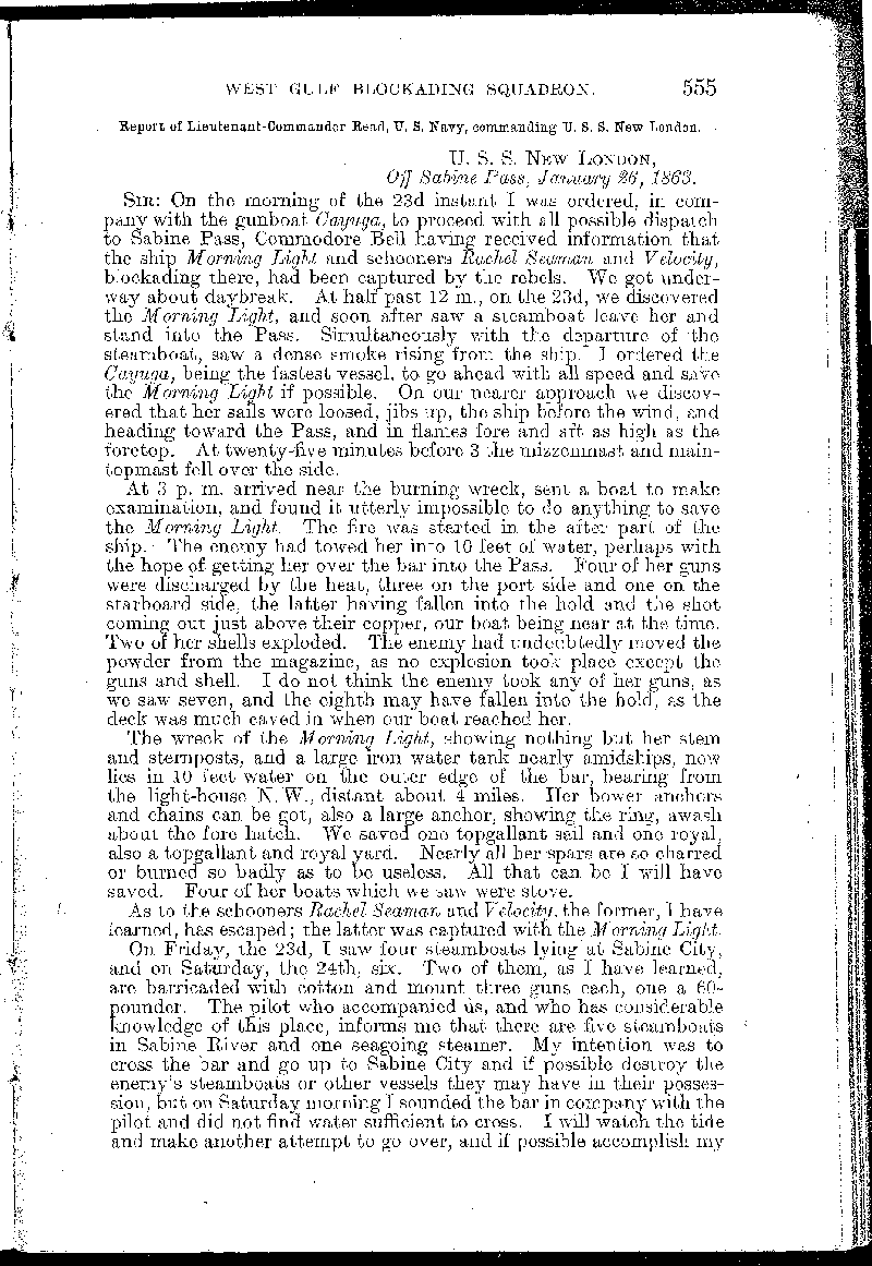 Report of Lieutenant-Commander Read, 
U. S. Navy, commanding U. S. S. New London.