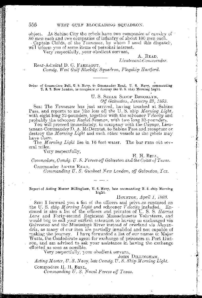 Report of Lieutenant-Commander Read,  U. S. Navy, commanding U. S. S. New London, 
dated January 26, 1863
