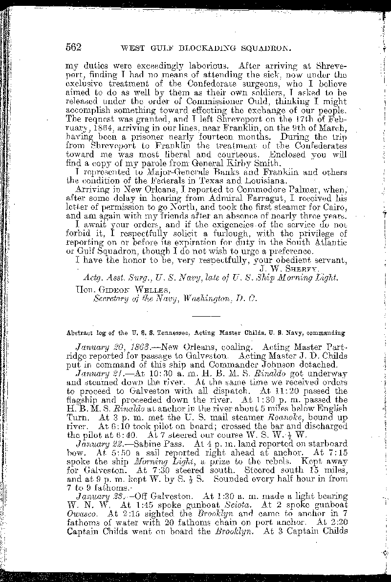 Abstract of the log of the U. S. S. Tennessee, Acting Master Childs, U. S. Navy, Commanding