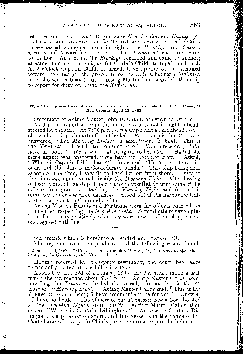 Extract from proceedings of a court of enquiry, held on board the U. S. S.Tennessee, at New Orleans, April 12, 1863