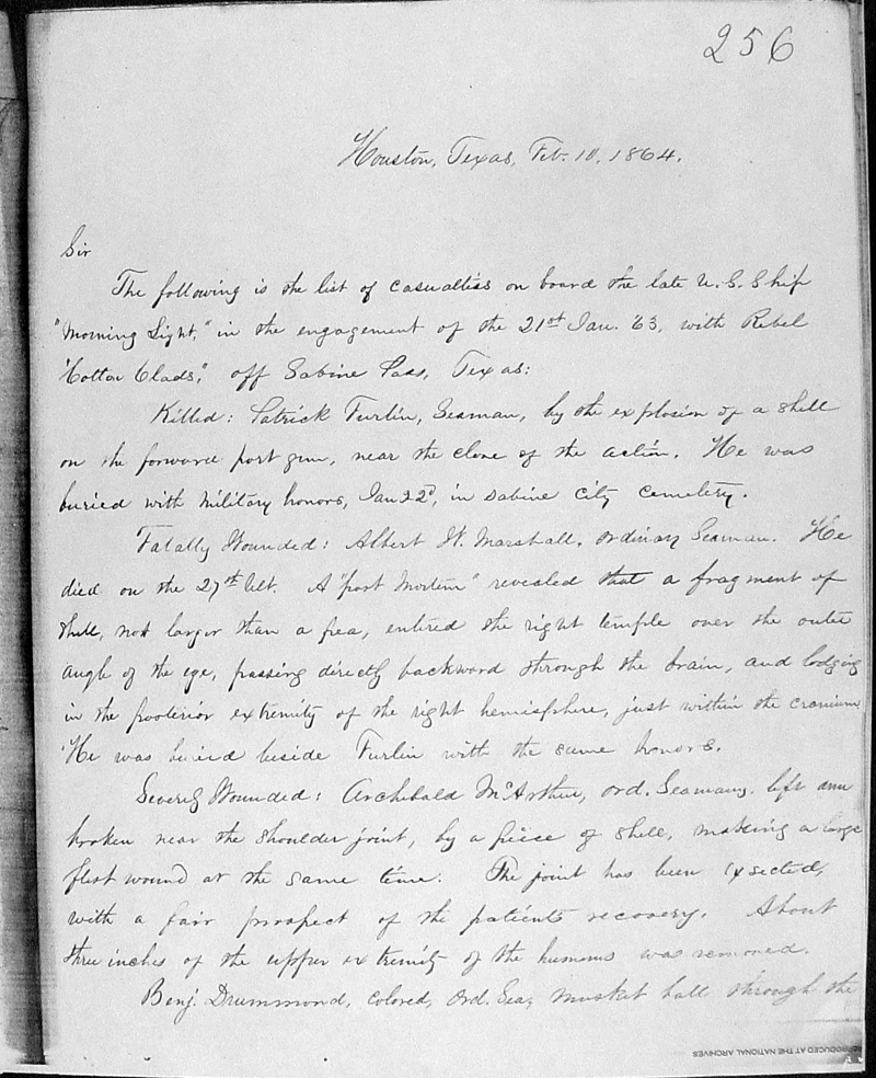 Report of Union casualties during the engagement resulting in the capture of the 
USS Morning Light.