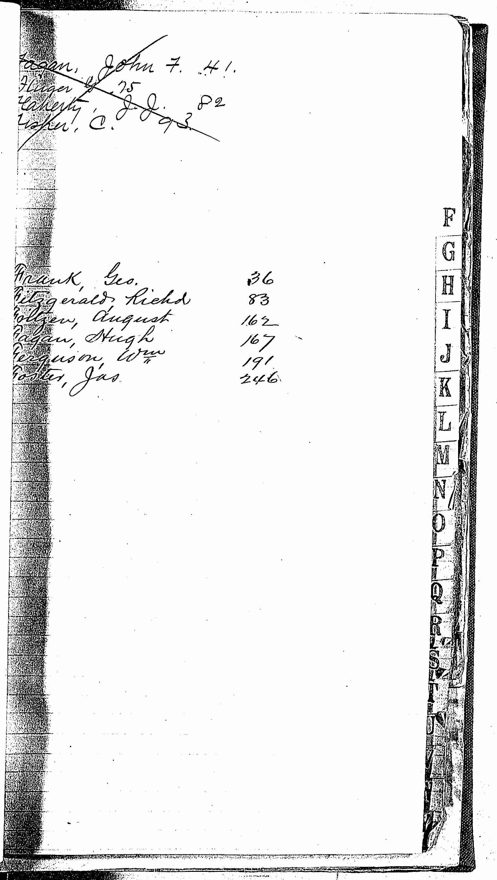 Index of patients - F - in the log Hospital Tickets and Case Papers - Naval Hospital - Washington, D.C. - 1866 to 1868