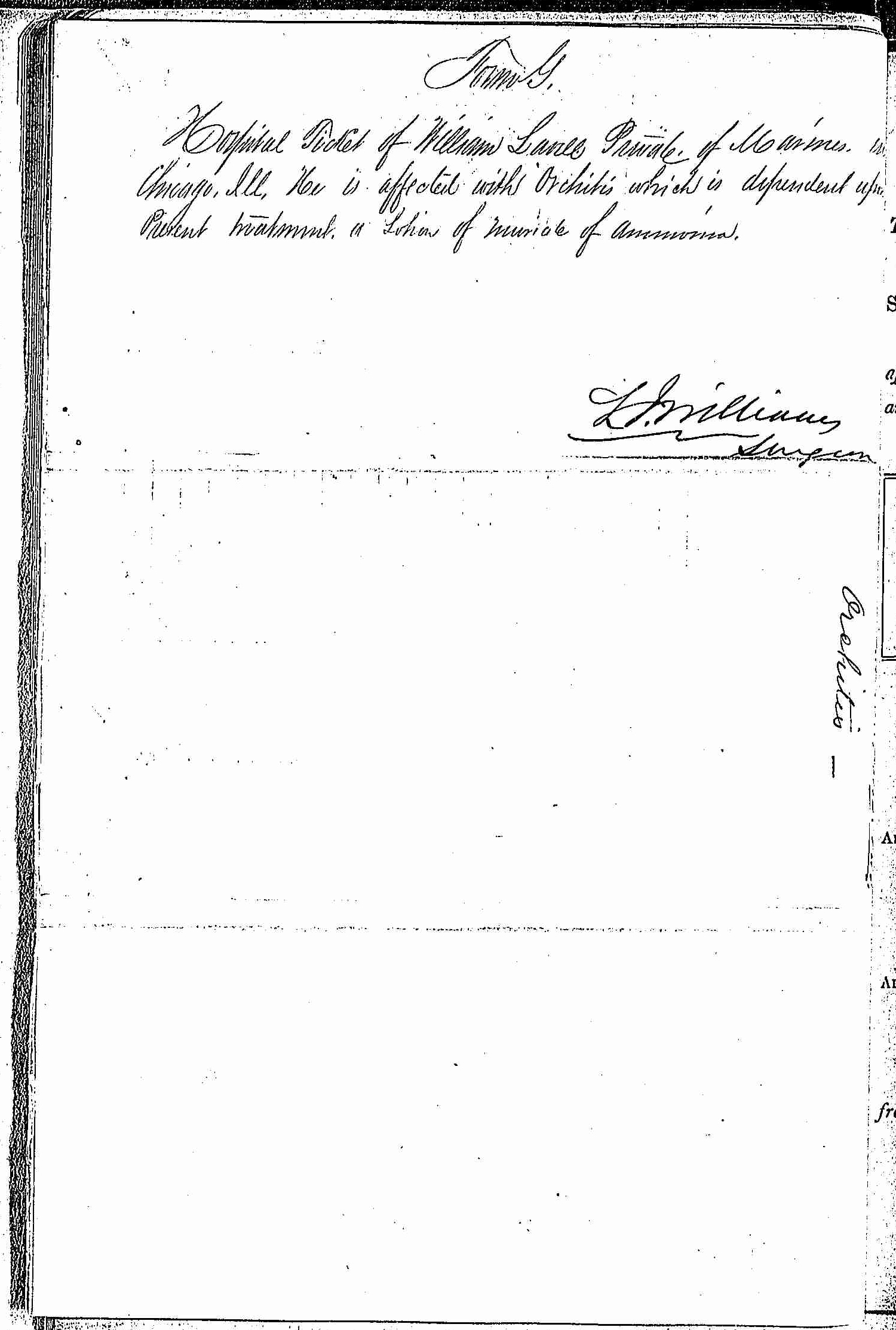 Entry for William Lavell (page 2 of 2) in the log Hospital Tickets and Case Papers - Naval Hospital - Washington, D.C. - 1865-68