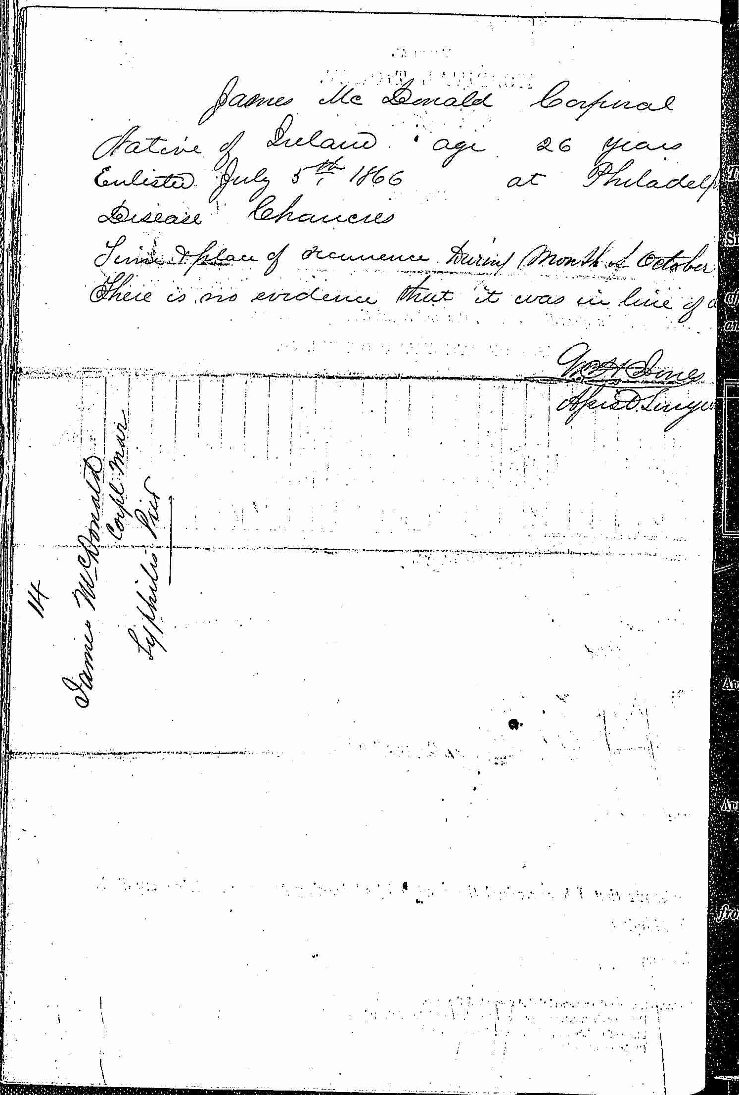 Entry for James McDonald (page 2 of 2) in the log Hospital Tickets and Case Papers - Naval Hospital - Washington, D.C. - 1865-68