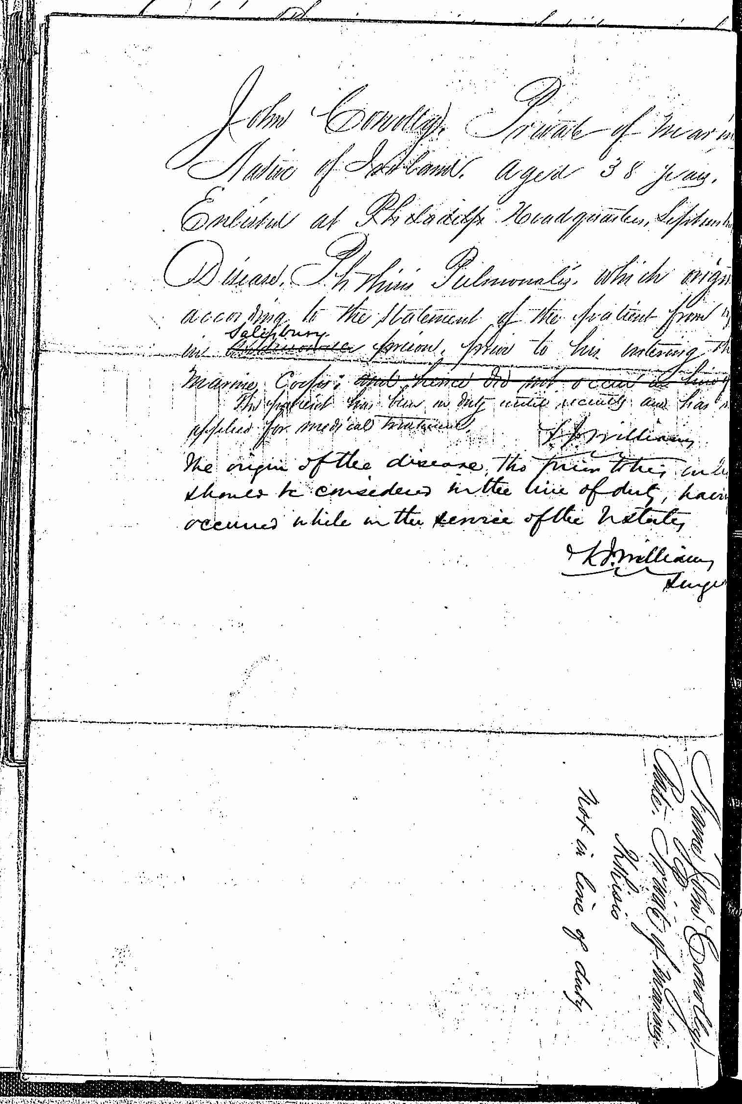 Entry for John Connolly (page 2 of 2) in the log Hospital Tickets and Case Papers - Naval Hospital - Washington, D.C. - 1865-68