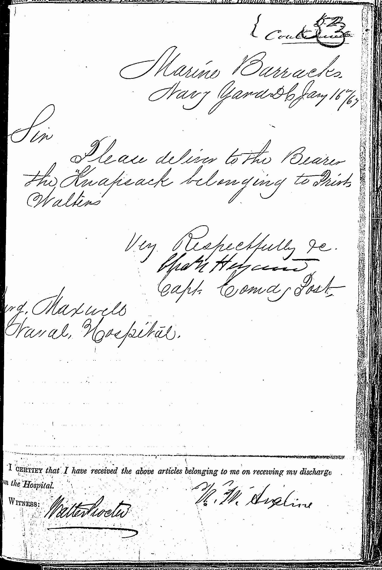 Entry for Edward Walters (first admission page 3 of 4) in the log Hospital Tickets and Case Papers - Naval Hospital - Washington, D.C. - 1865-68