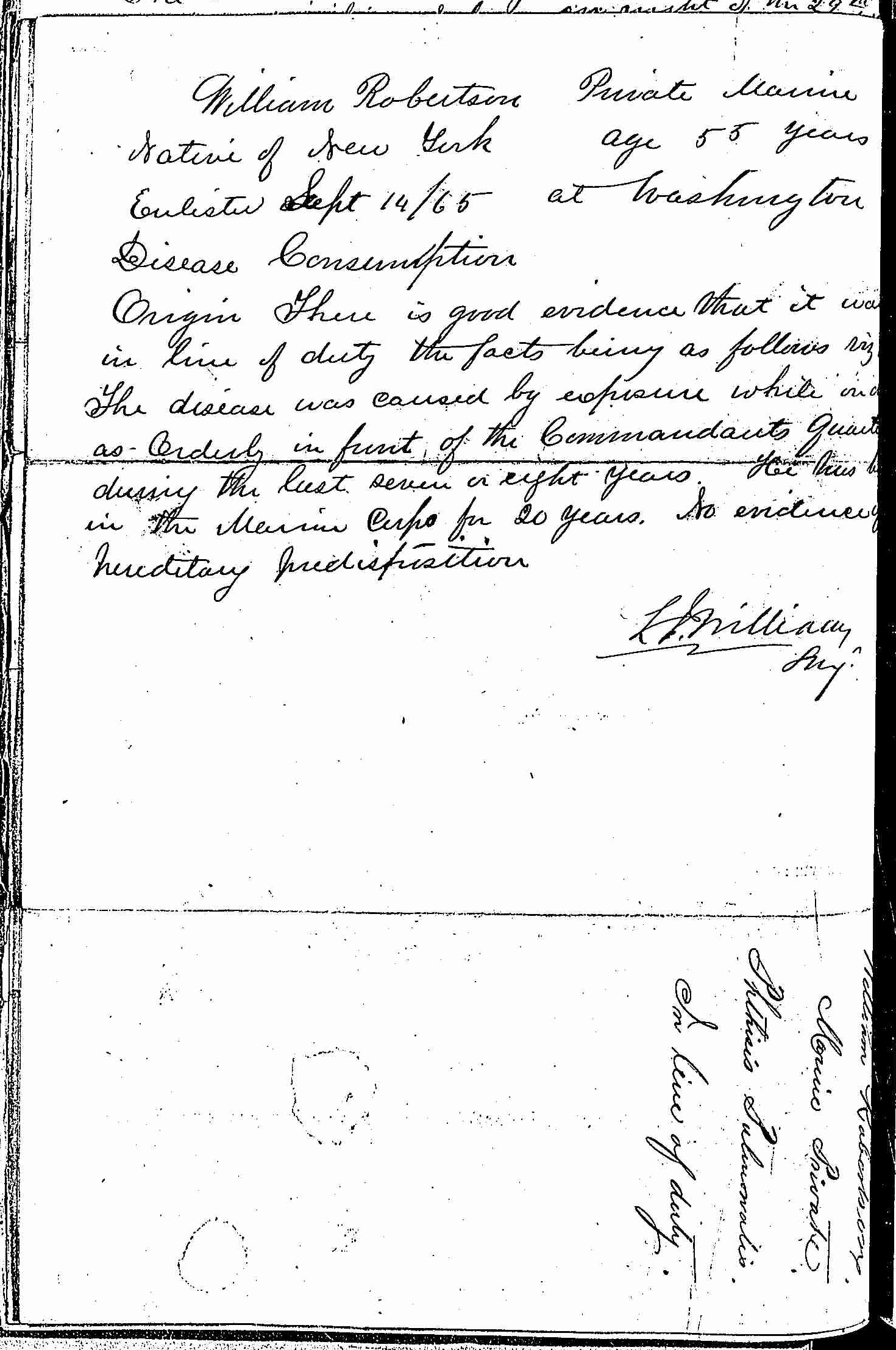 Entry for William Robertson (page 2 of 2) in the log Hospital Tickets and Case Papers - Naval Hospital - Washington, D.C. - 1865-68