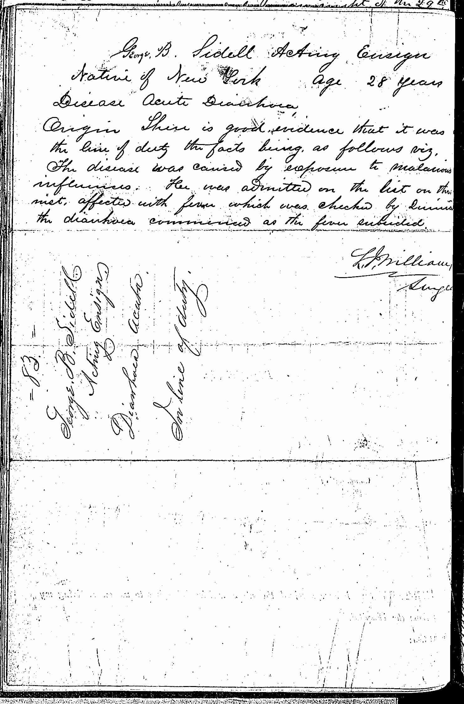 Entry for George B. Sidell (page 2 of 2) in the log Hospital Tickets and Case Papers - Naval Hospital - Washington, D.C. - 1865-68