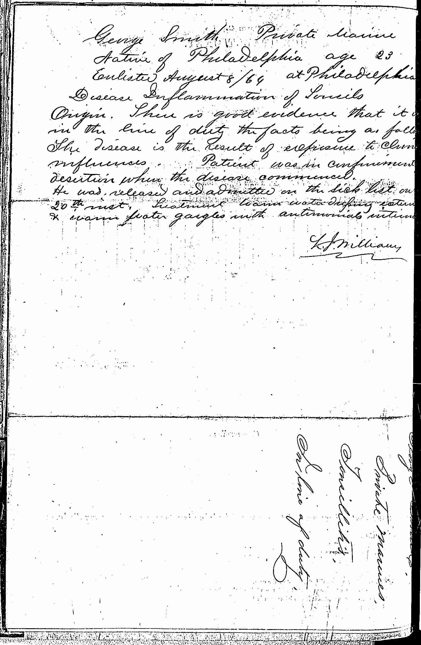 Entry for John Hammell (page 2 of 2) in the log Hospital Tickets and Case Papers - Naval Hospital - Washington, D.C. - 1866-68