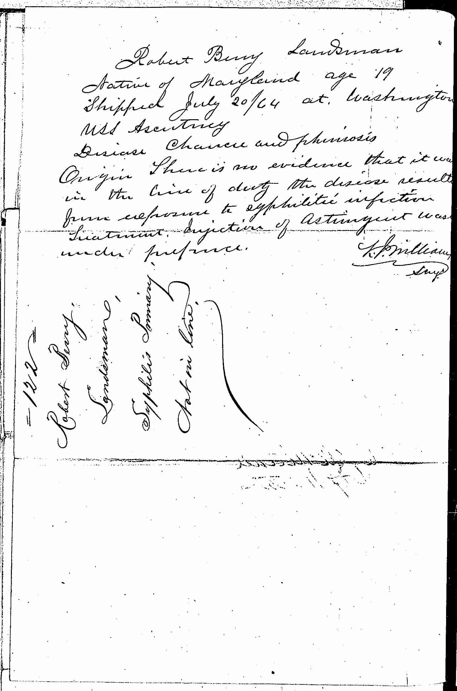 Entry for Robert Berry (page 2 of 2) in the log Hospital Tickets and Case Papers - Naval Hospital - Washington, D.C. - 1866-68