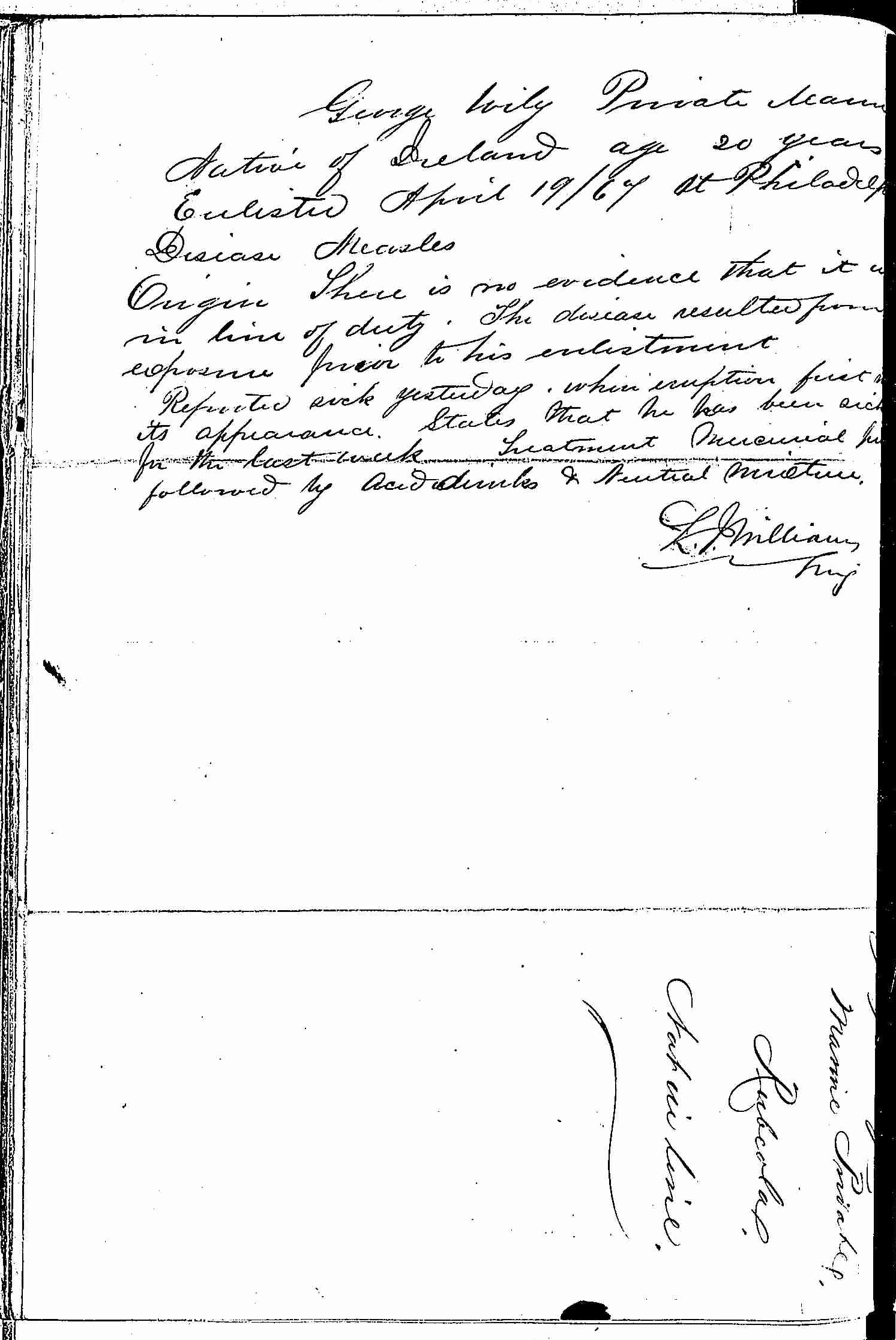 Entry for George Horton (page 2 of 2) in the log Hospital Tickets and Case Papers - Naval Hospital - Washington, D.C. - 1866-68