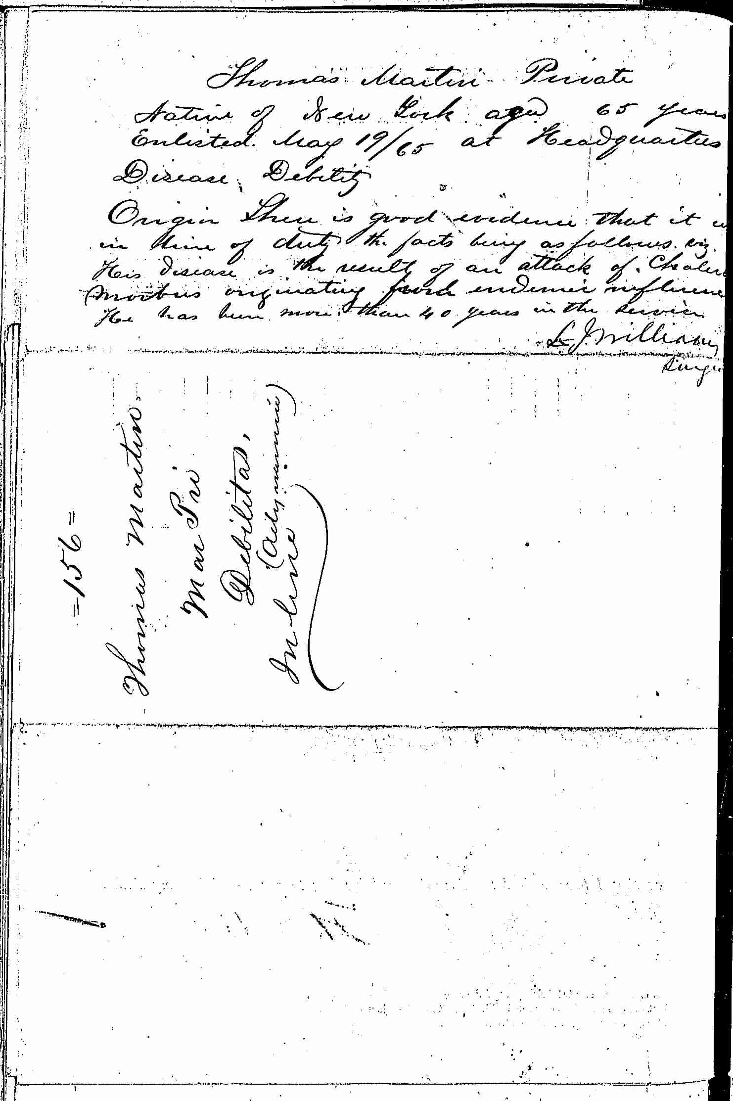 Entry for Thomas Martin (page 2 of 2) in the log Hospital Tickets and Case Papers - Naval Hospital - Washington, D.C. - 1866-68