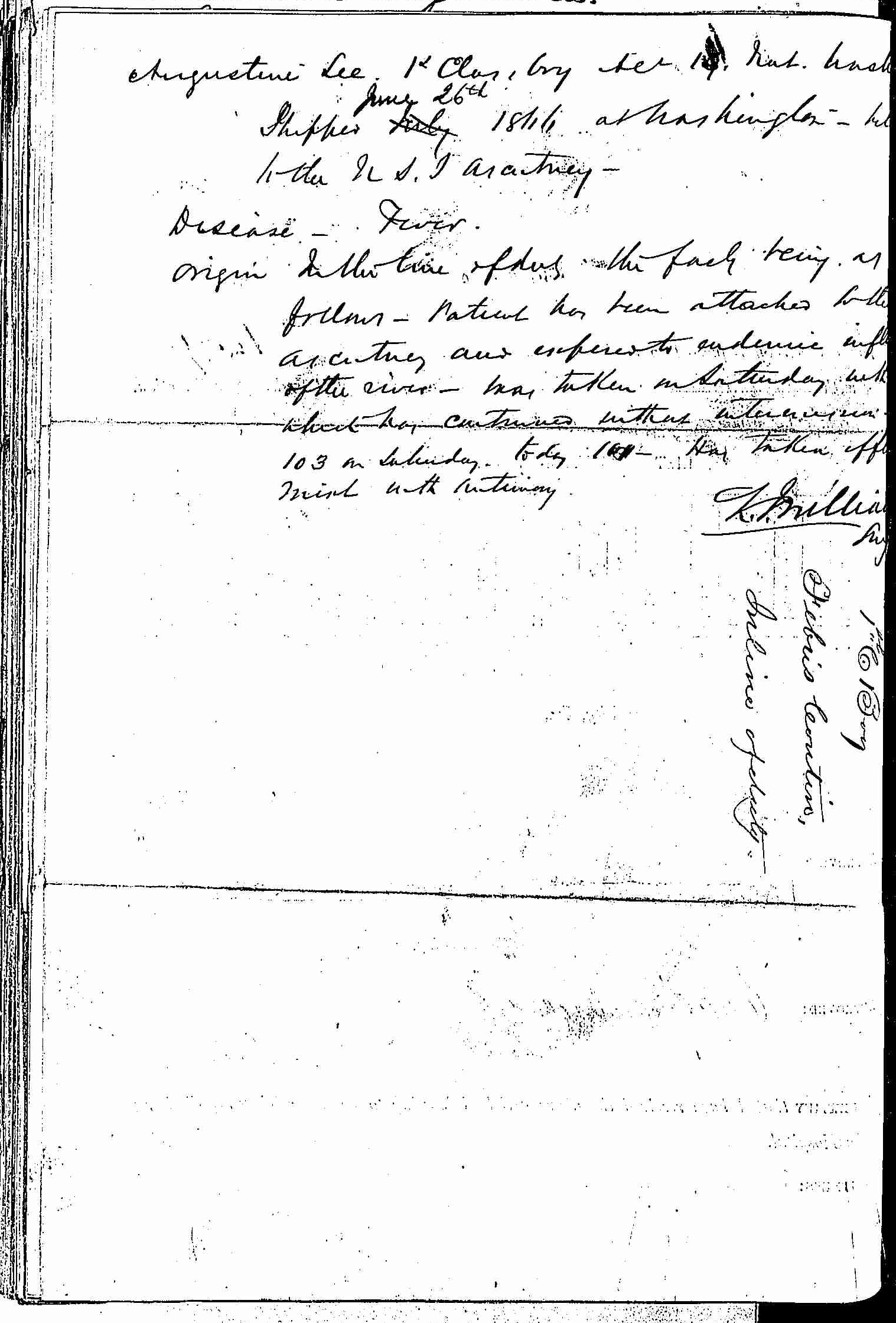 Entry for Augustine Lee (page 2 of 2) in the log Hospital Tickets and Case Papers - Naval Hospital - Washington, D.C. - 1866-68