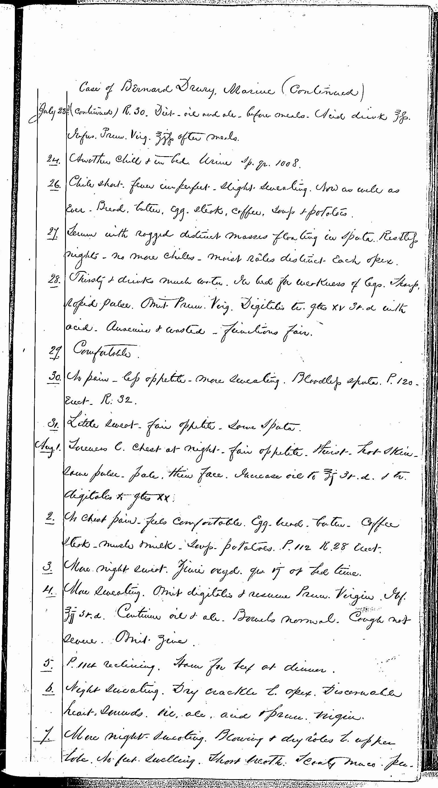 Entry for Bernard Drury (page 5 of 31) in the log Hospital Tickets and Case Papers - Naval Hospital - Washington, D.C. - 1868-69