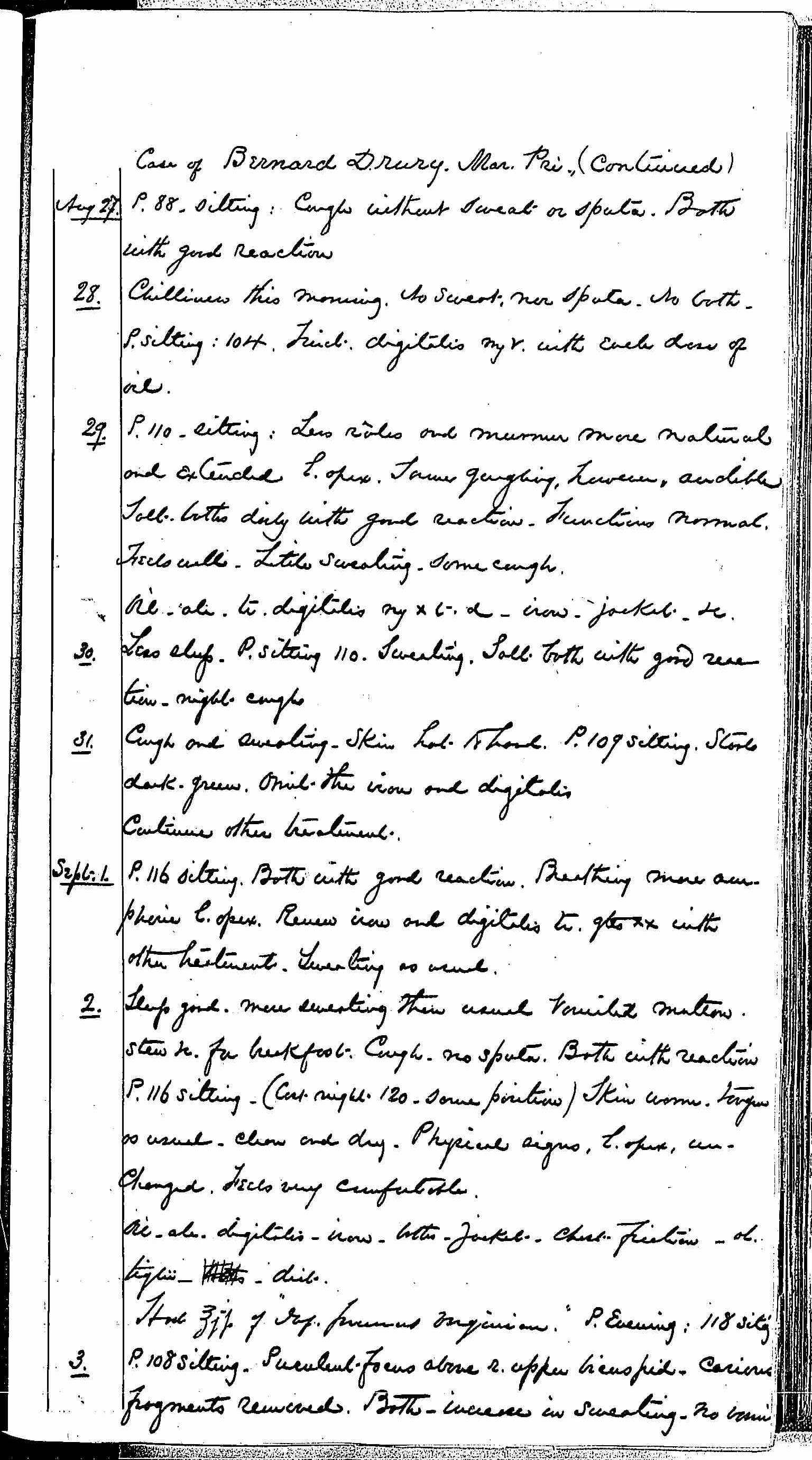 Entry for Bernard Drury (page 9 of 31) in the log Hospital Tickets and Case Papers - Naval Hospital - Washington, D.C. - 1868-69