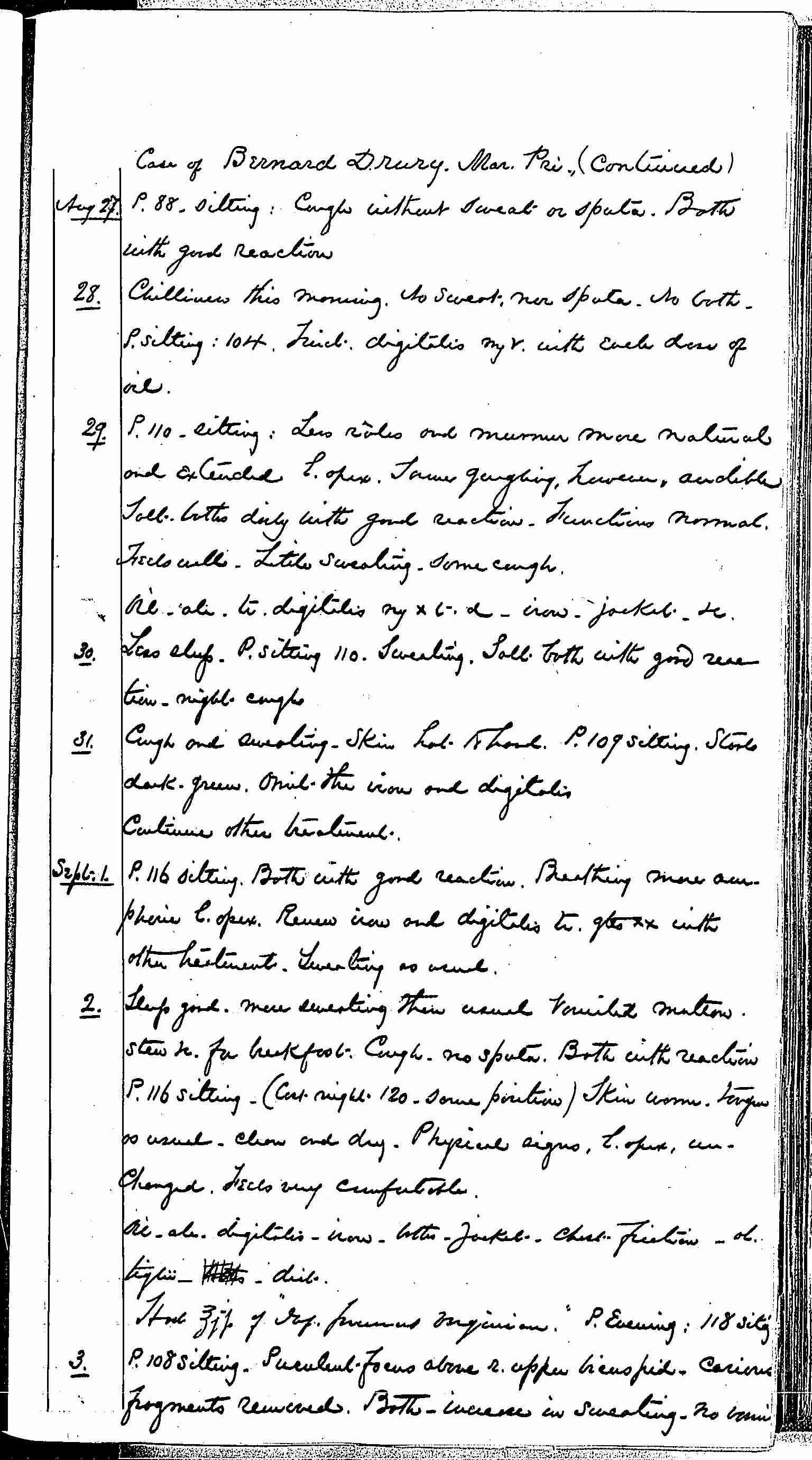 Entry for Bernard Drury (page 9 of 31) in the log Hospital Tickets and Case Papers - Naval Hospital - Washington, D.C. - 1868-69