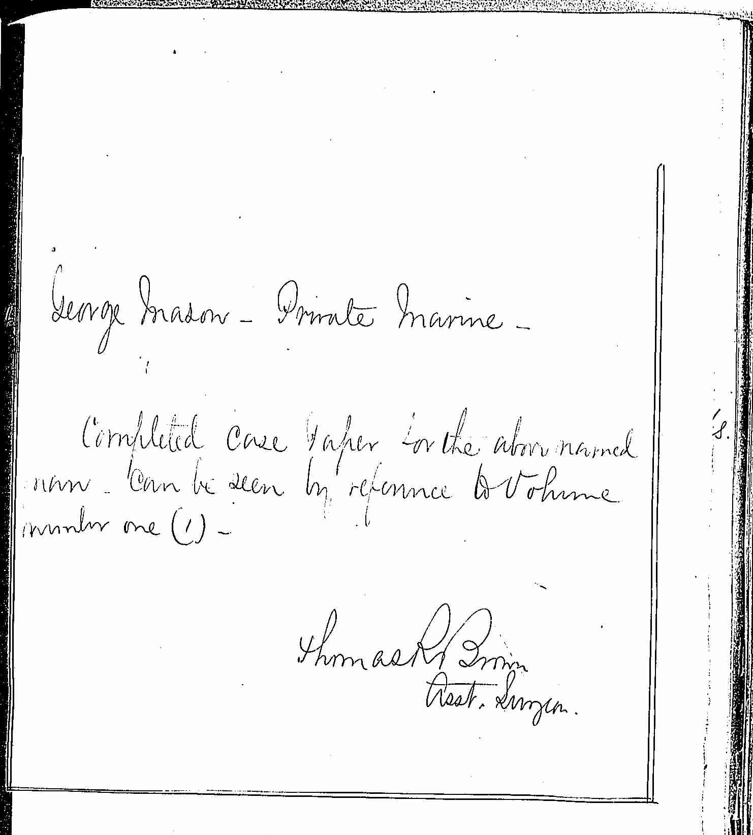 Entry for George Mason (page 1 of 1) in the log Hospital Tickets and Case Papers - Naval Hospital - Washington, D.C. - 1868-69