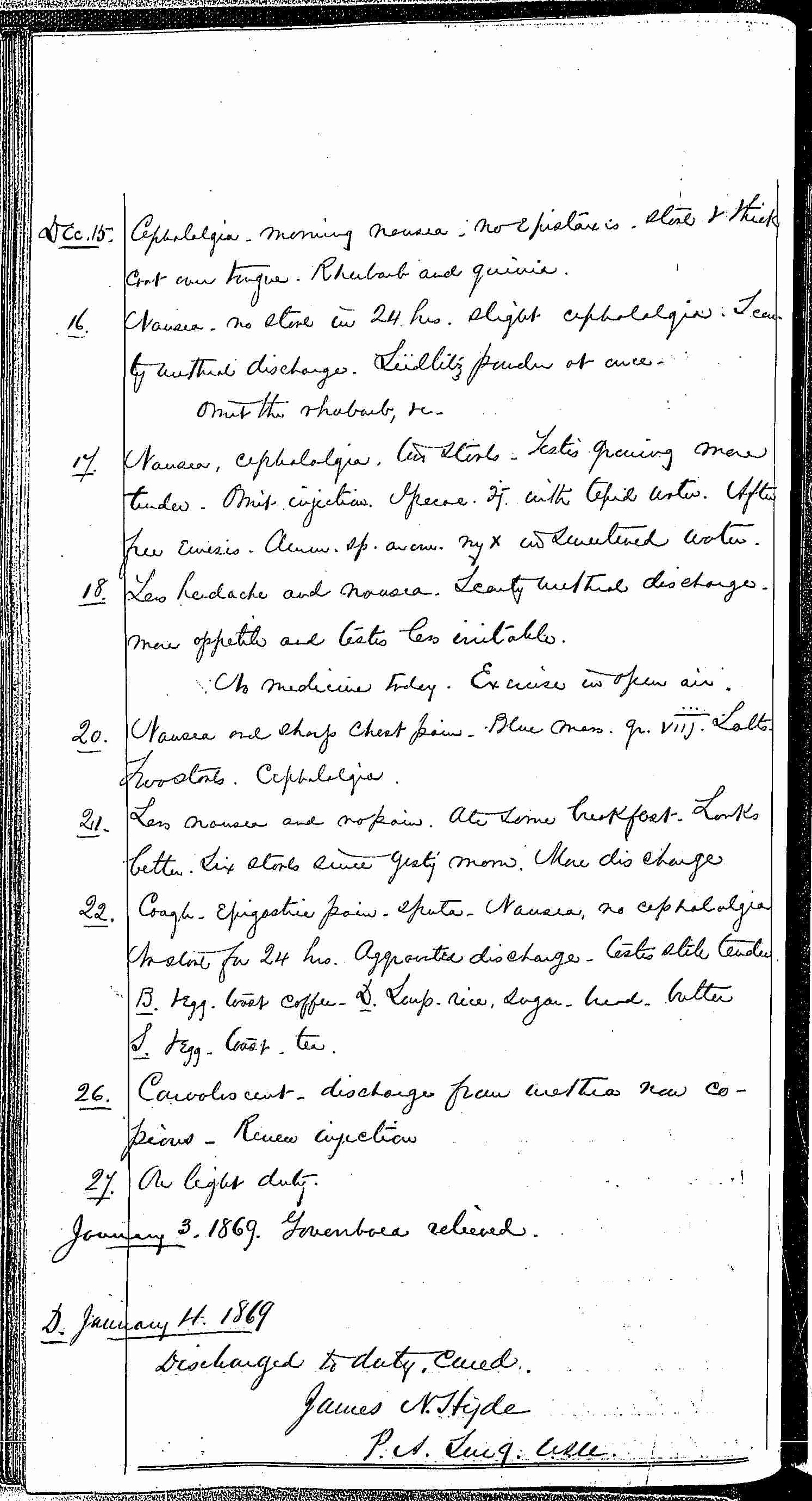 Entry for Robert Mellor (first admission page 8 of 9) in the log Hospital Tickets and Case Papers - Naval Hospital - Washington, D.C. - 1868-69