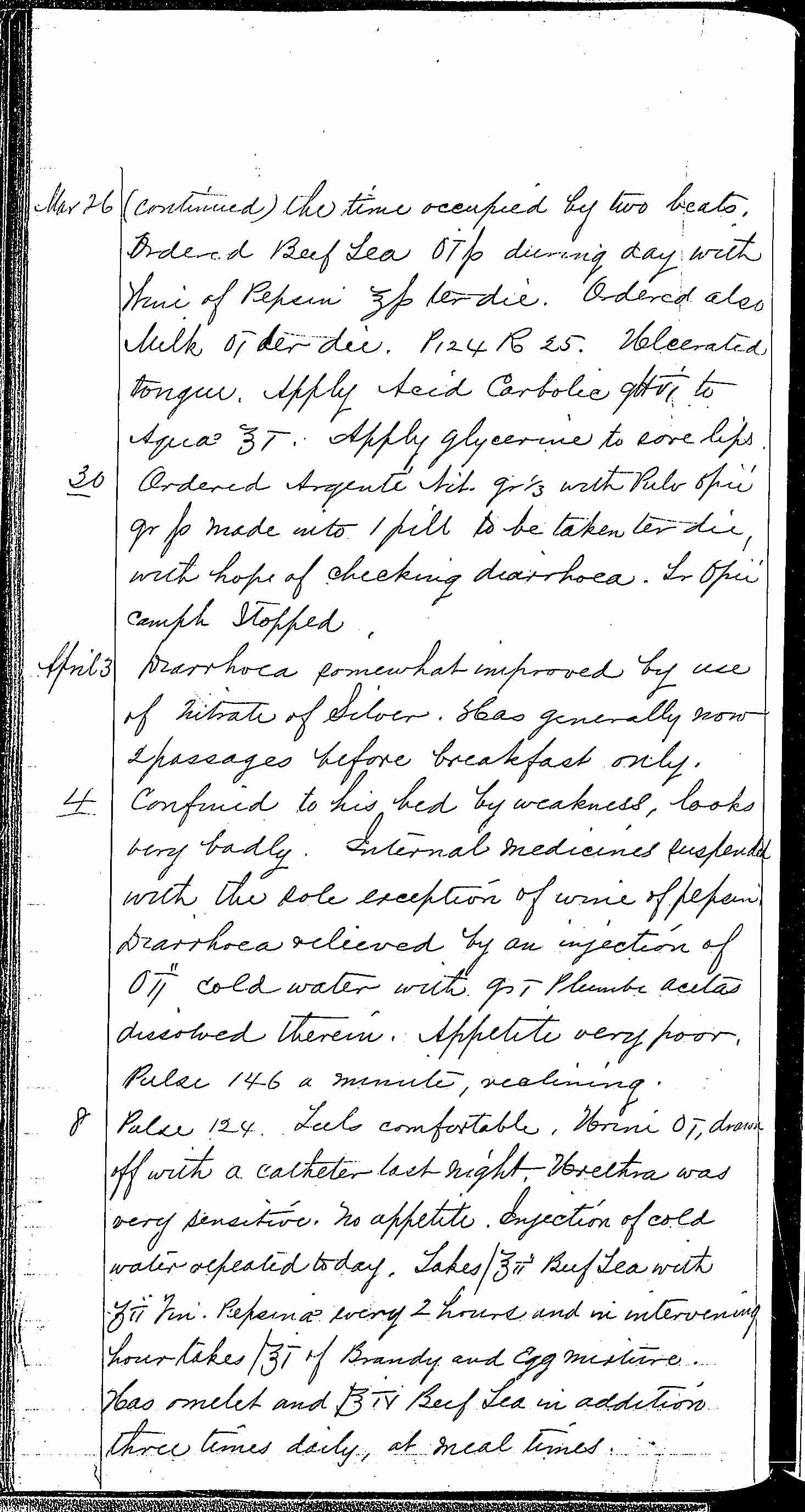 Entry for William Bathwell (page 12 of 13) in the log Hospital Tickets and Case Papers - Naval Hospital - Washington, D.C. - 1868-69