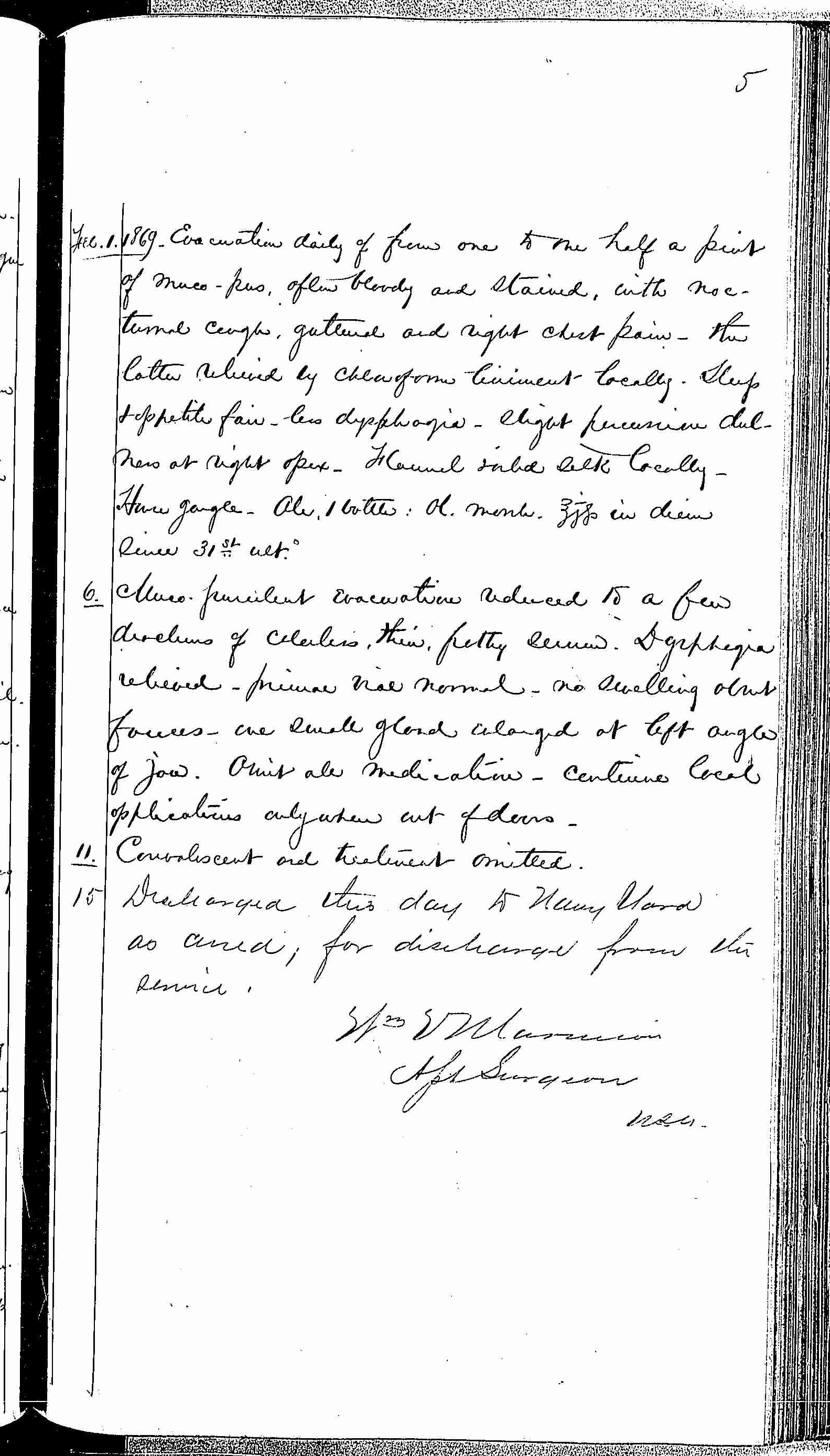 Entry for Edward Bell (page 5 of 5) in the log Hospital Tickets and Case Papers - Naval Hospital - Washington, D.C. - 1868-69