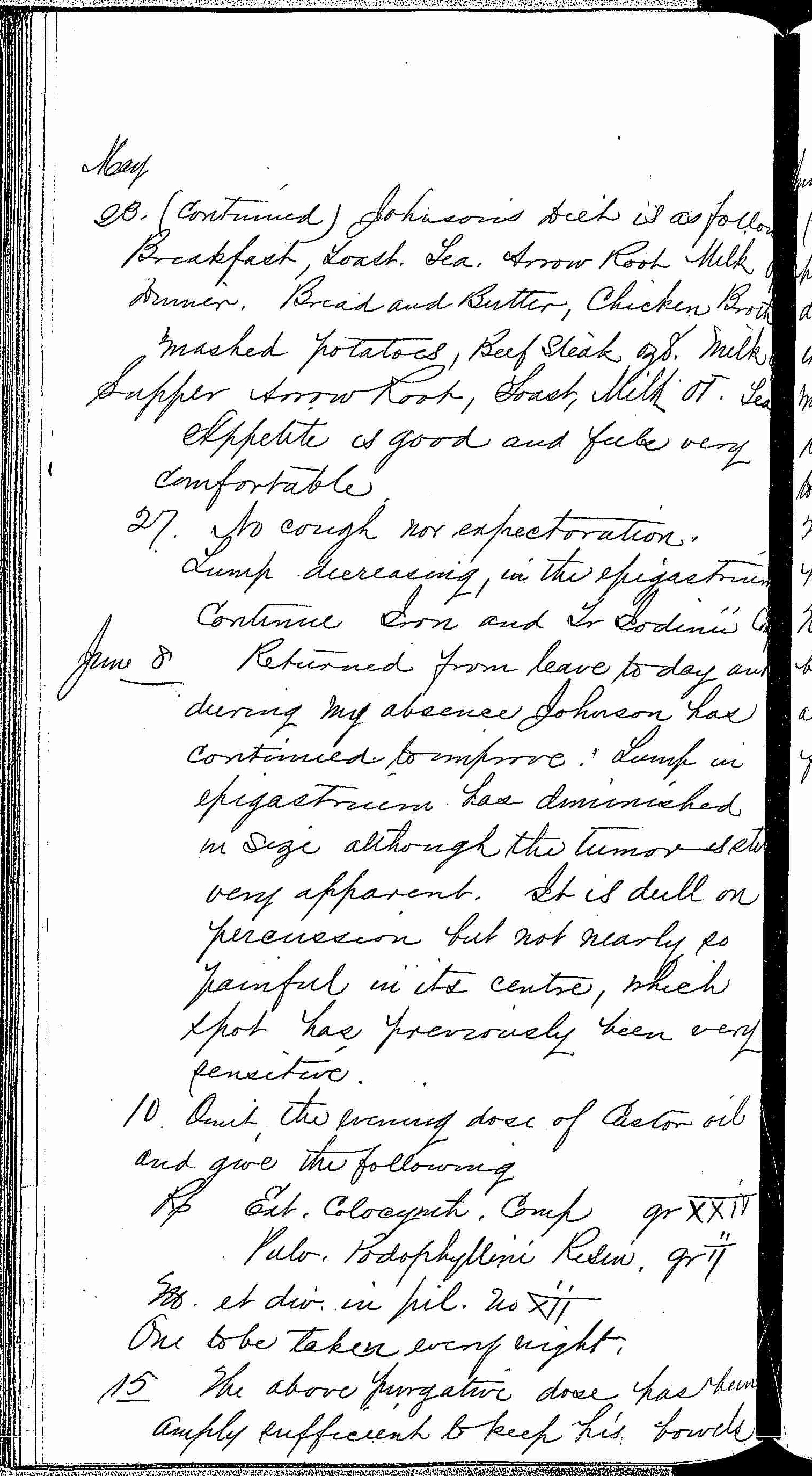 Entry for Charles Johnson (page 14 of 15) in the log Hospital Tickets and Case Papers - Naval Hospital - Washington, D.C. - 1868-69