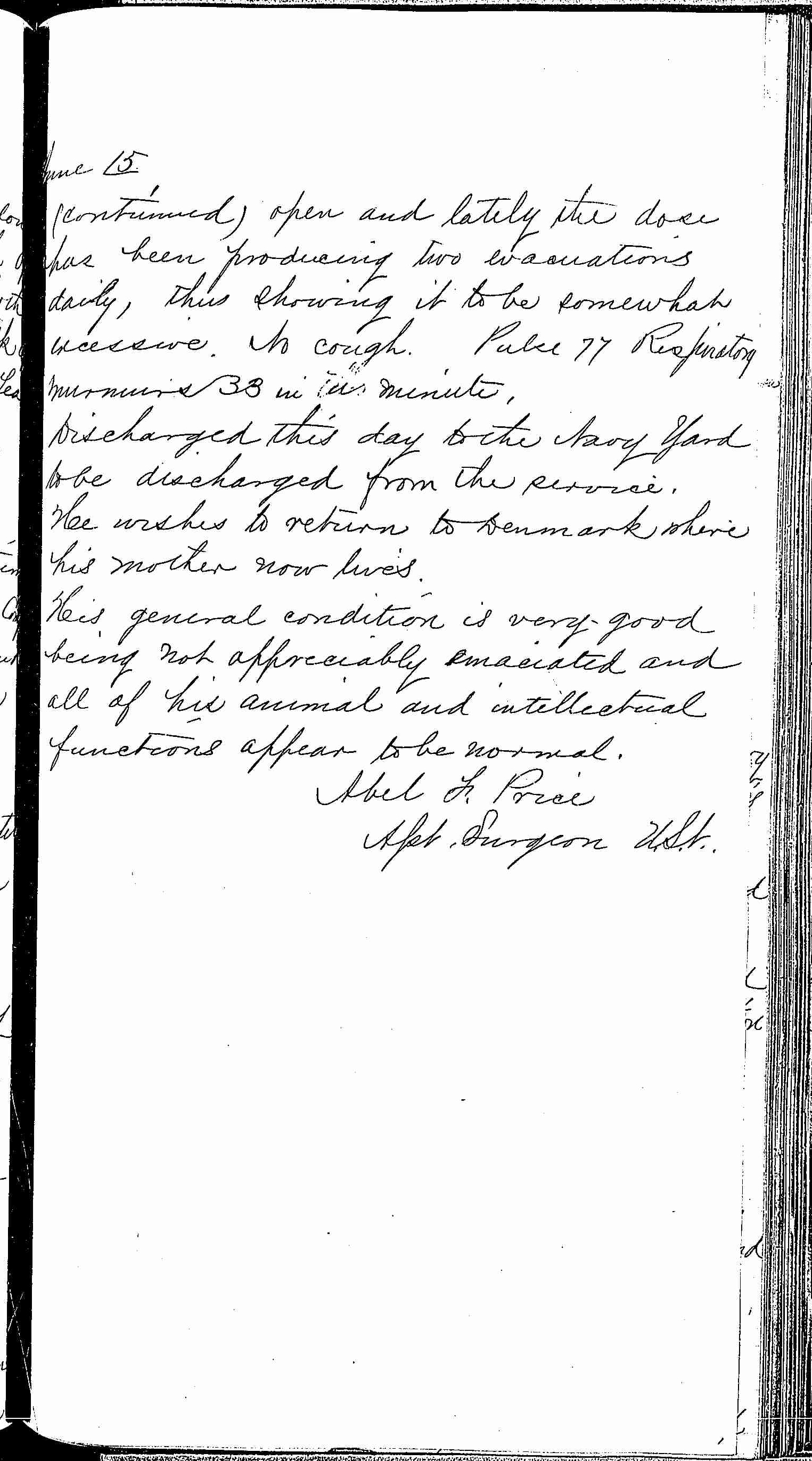 Entry for Charles Johnson (page 15 of 15) in the log Hospital Tickets and Case Papers - Naval Hospital - Washington, D.C. - 1868-69