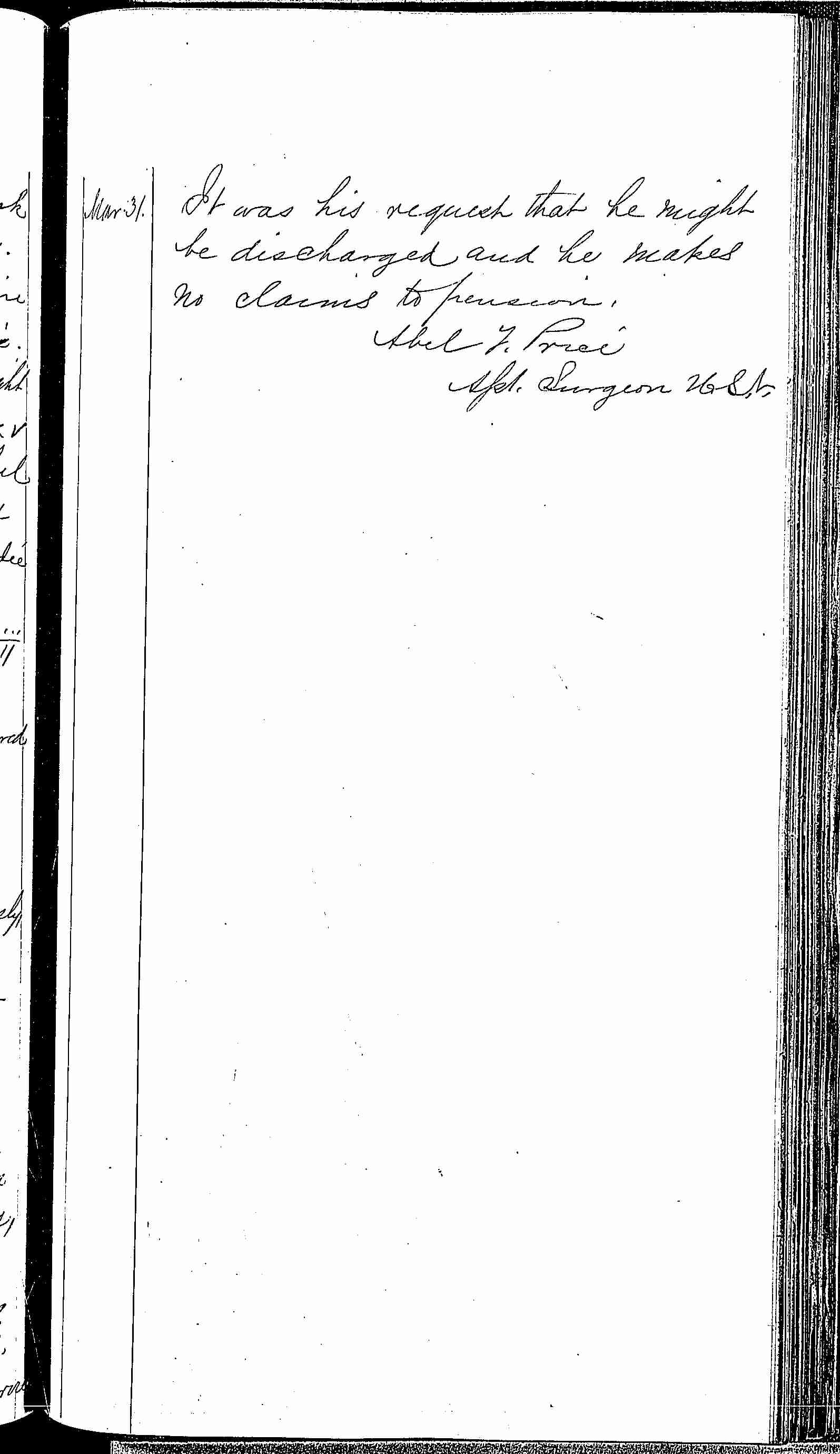 Entry for Frederick Hammett (page 5 of 5) in the log Hospital Tickets and Case Papers - Naval Hospital - Washington, D.C. - 1868-69