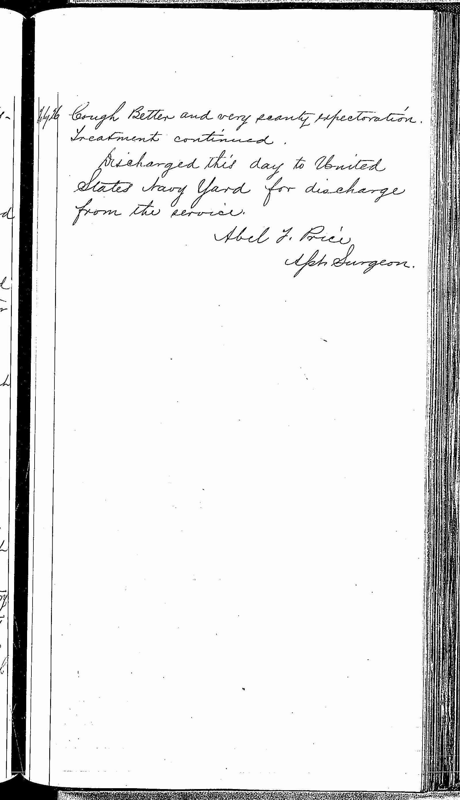 Entry for John Cadogan (page 3 of 3) in the log Hospital Tickets and Case Papers - Naval Hospital - Washington, D.C. - 1868-69