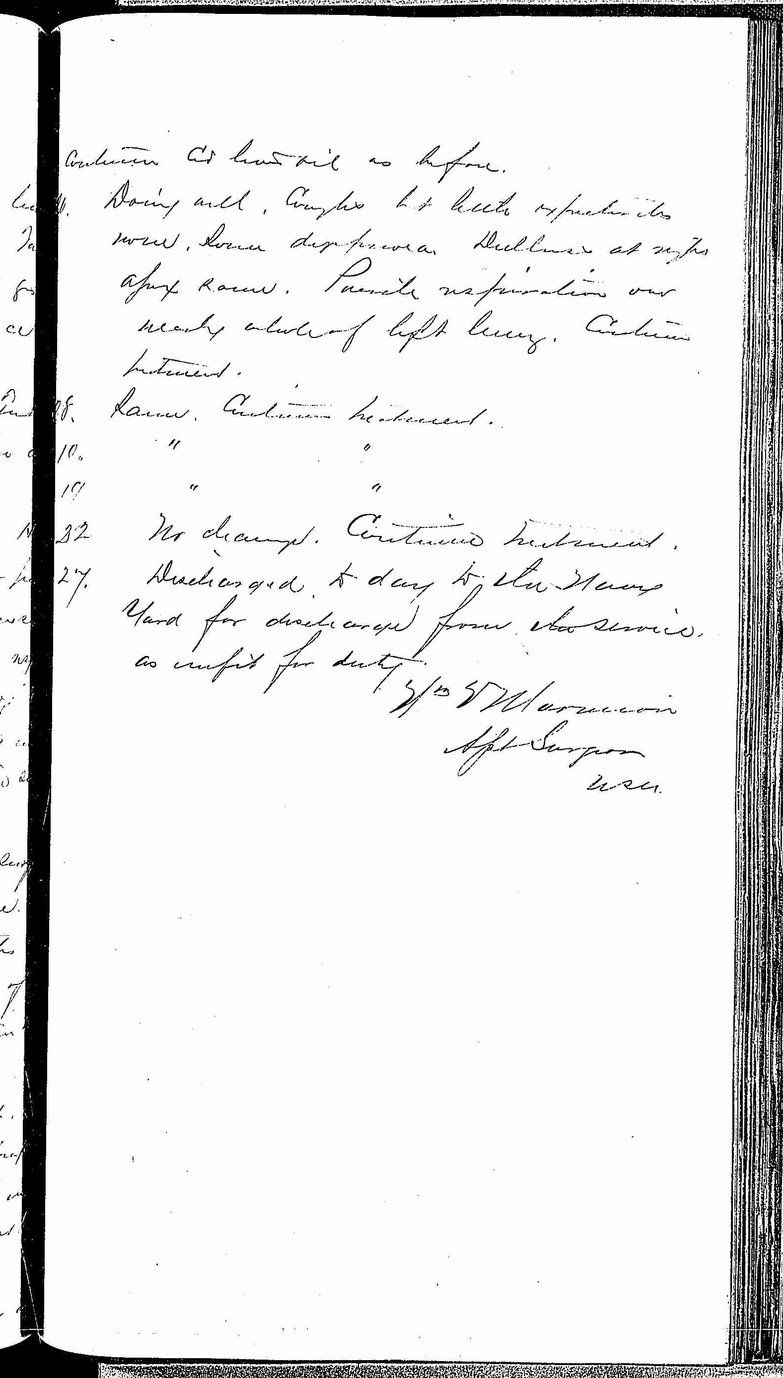 Entry for David Alexander (second admission page 3 of 3) in the log Hospital Tickets and Case Papers - Naval Hospital - Washington, D.C. - 1868-69