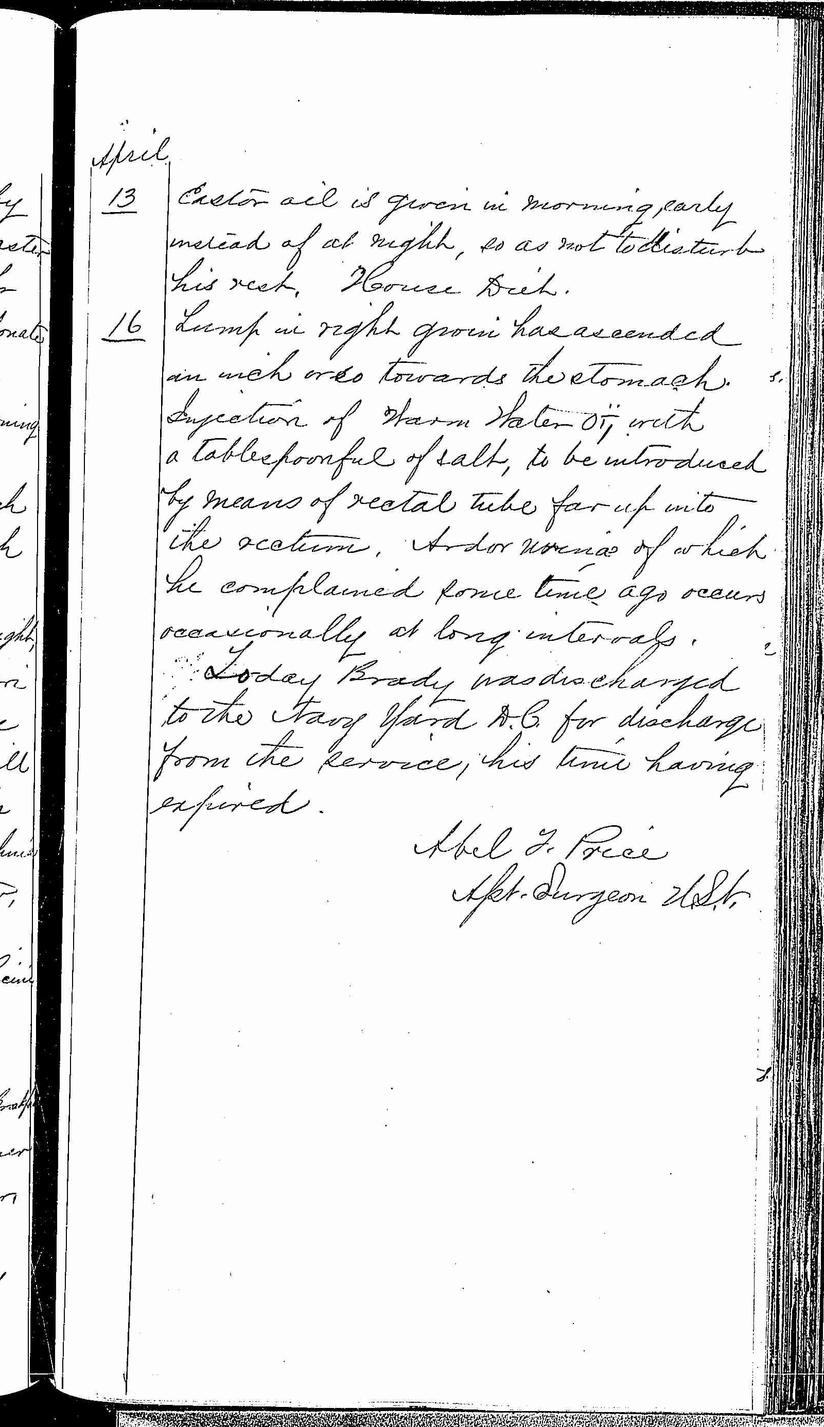 Entry for William Brady (page 5 of 5) in the log Hospital Tickets and Case Papers - Naval Hospital - Washington, D.C. - 1868-69