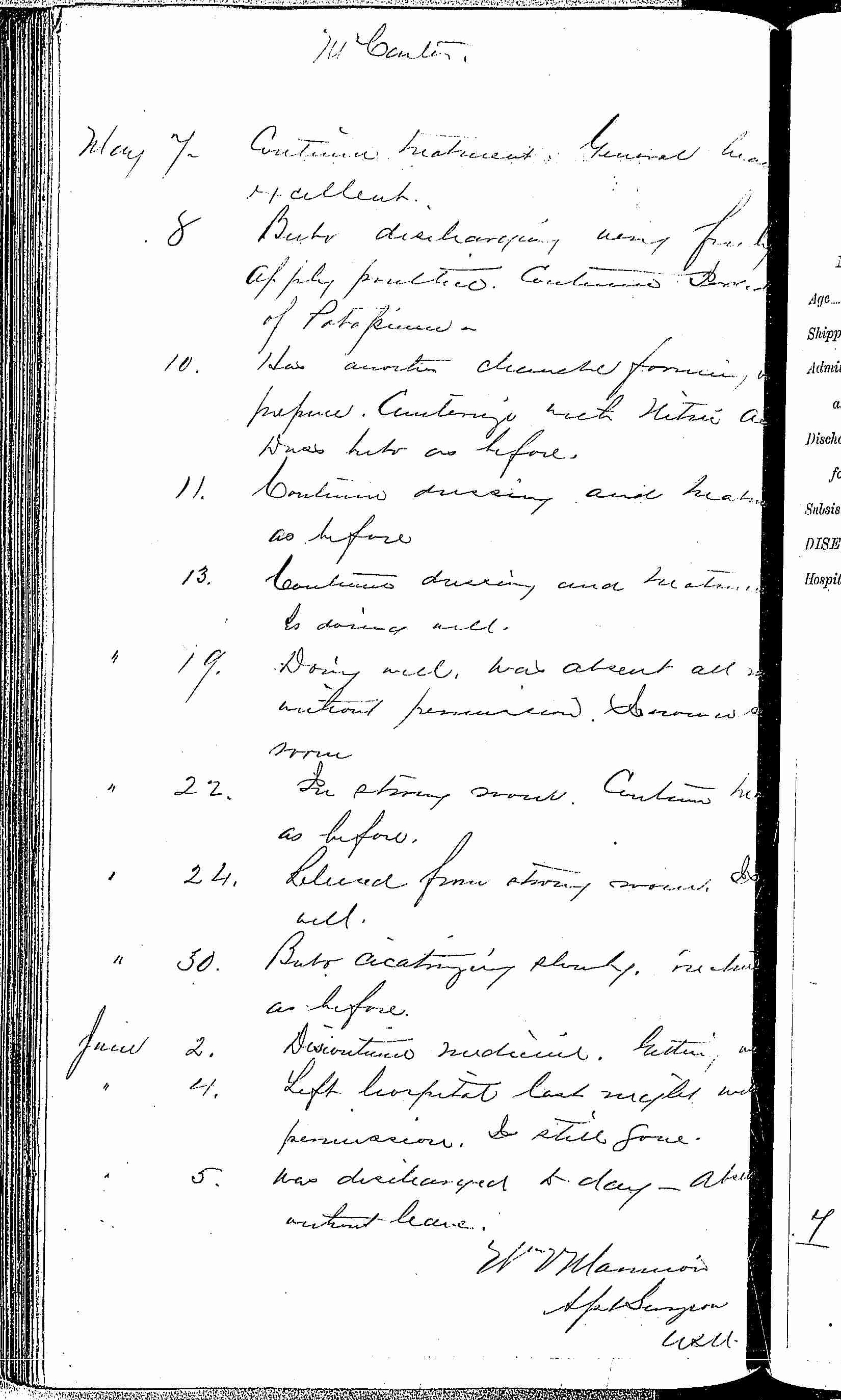 Entry for John M. Carter (page 2 of 2) in the log Hospital Tickets and Case Papers - Naval Hospital - Washington, D.C. - 1868-69