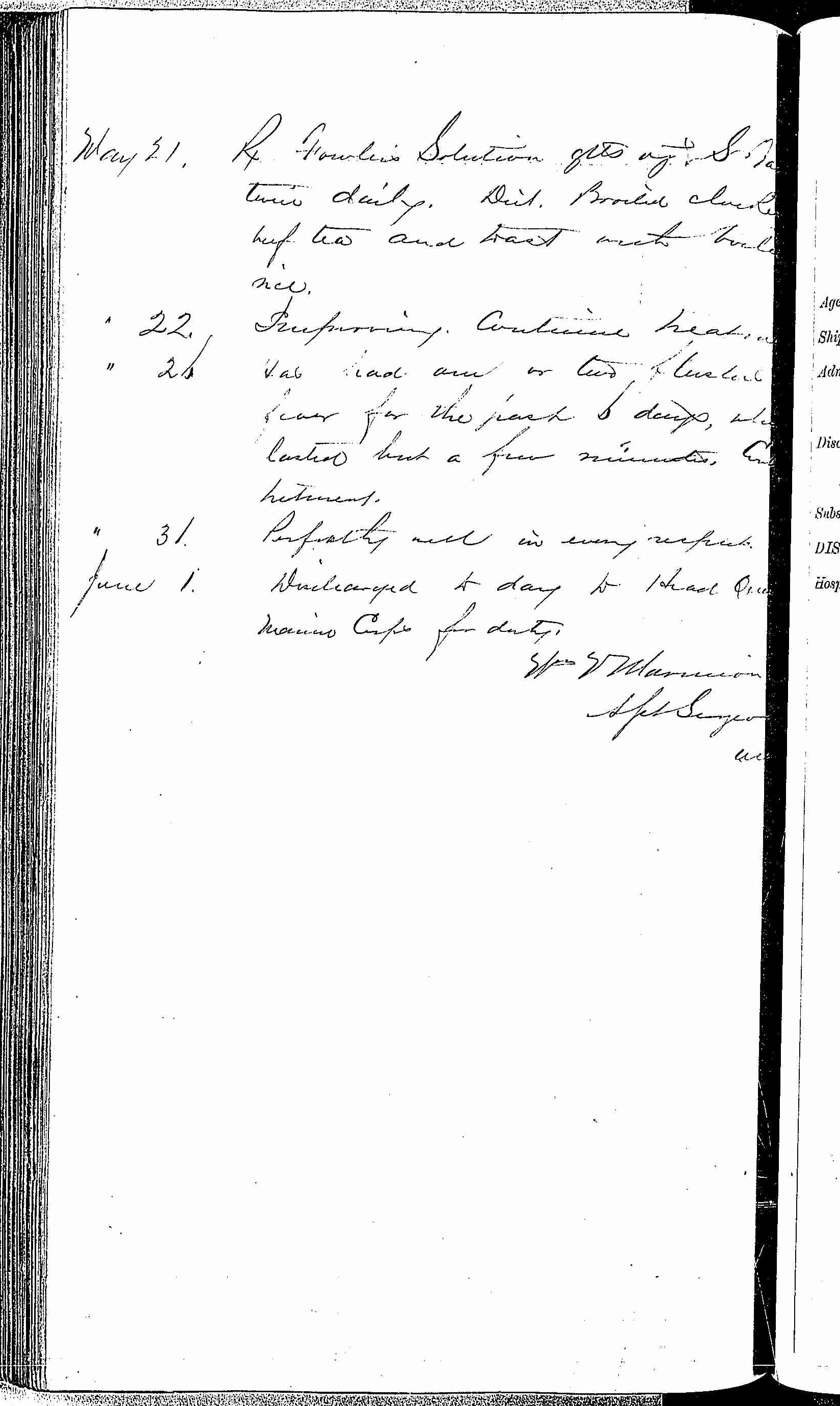 Entry for Joseph Crofton (page 2 of 2) in the log Hospital Tickets and Case Papers - Naval Hospital - Washington, D.C. - 1868-69