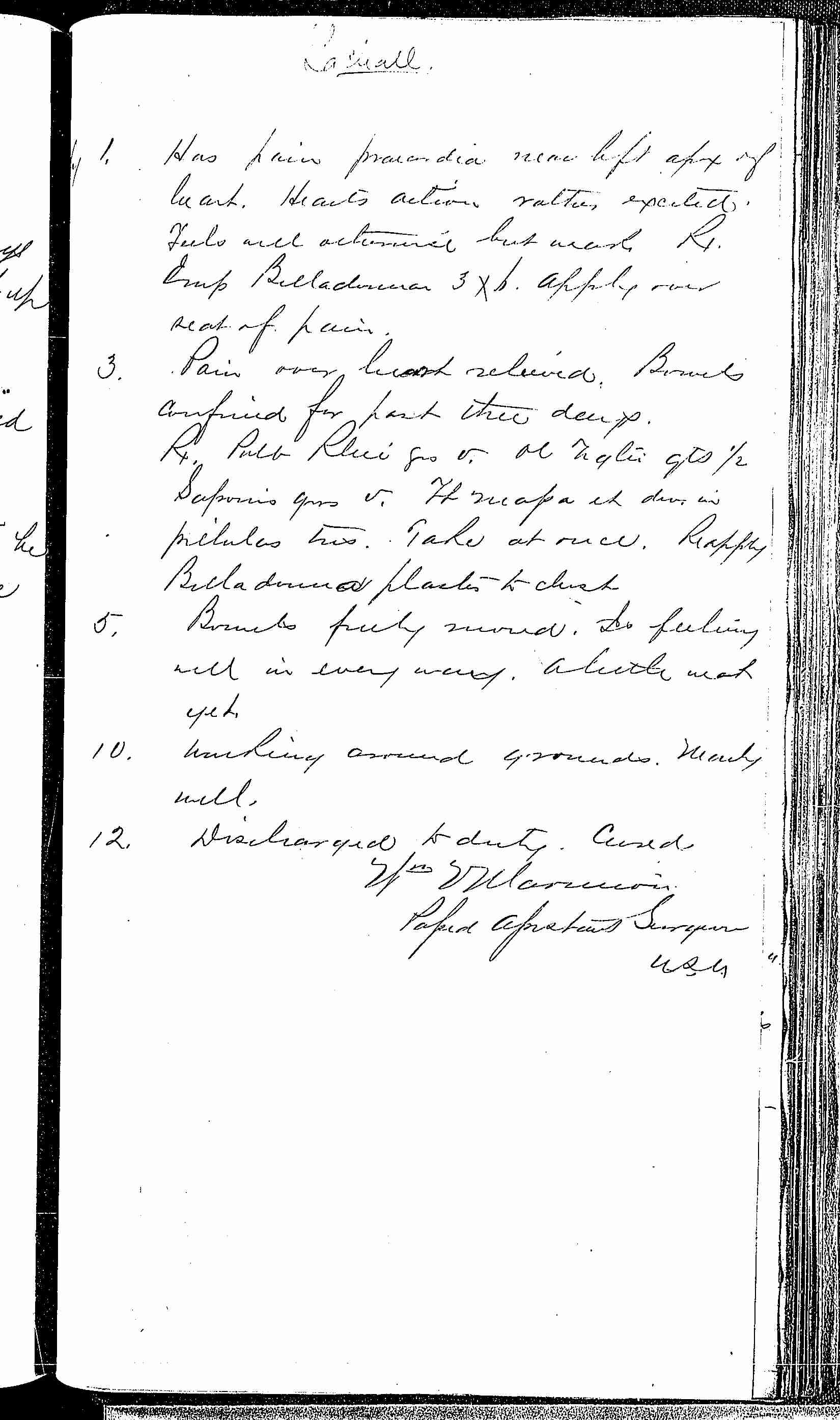 Entry for James Lachall (page 5 of 5) in the log Hospital Tickets and Case Papers - Naval Hospital - Washington, D.C. - 1868-69