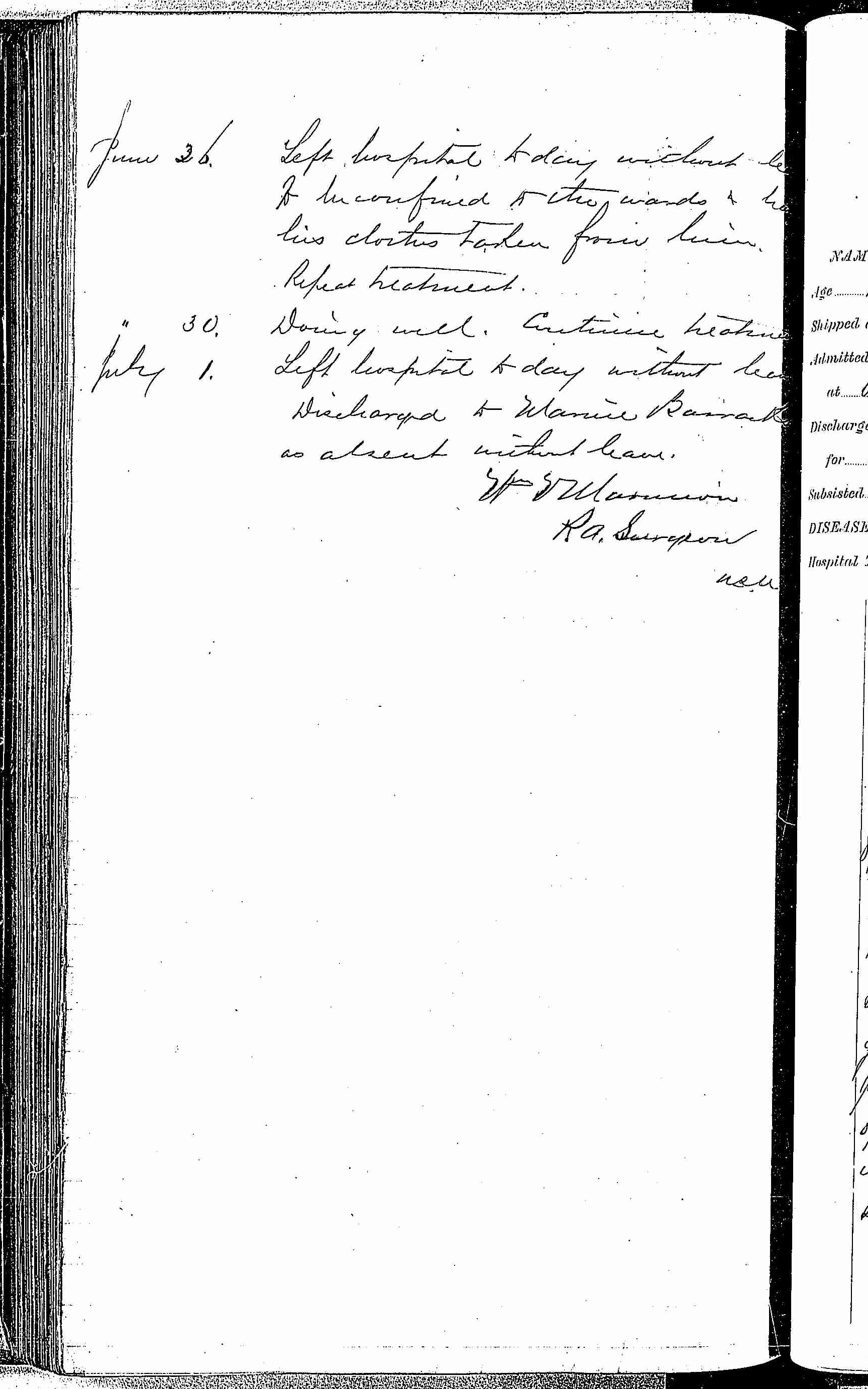 Entry for Lewis Murphy (page 2 of 2) in the log Hospital Tickets and Case Papers - Naval Hospital - Washington, D.C. - 1868-69