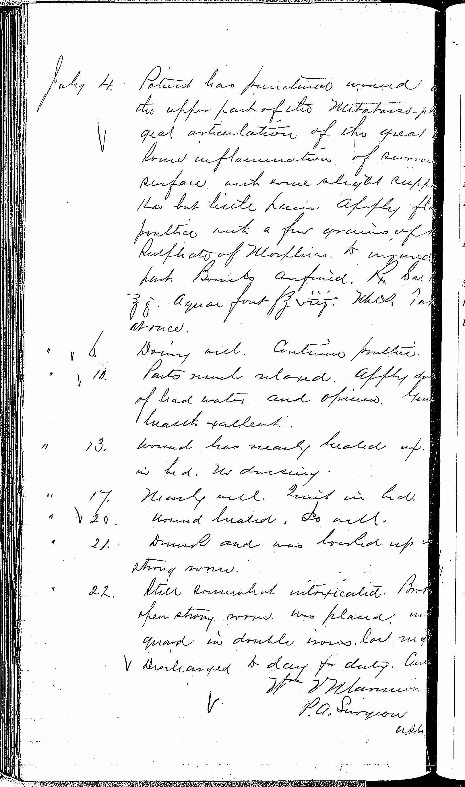 Entry for Thomas Sullivan (page 2 of 2) in the log Hospital Tickets and Case Papers - Naval Hospital - Washington, D.C. - 1868-69