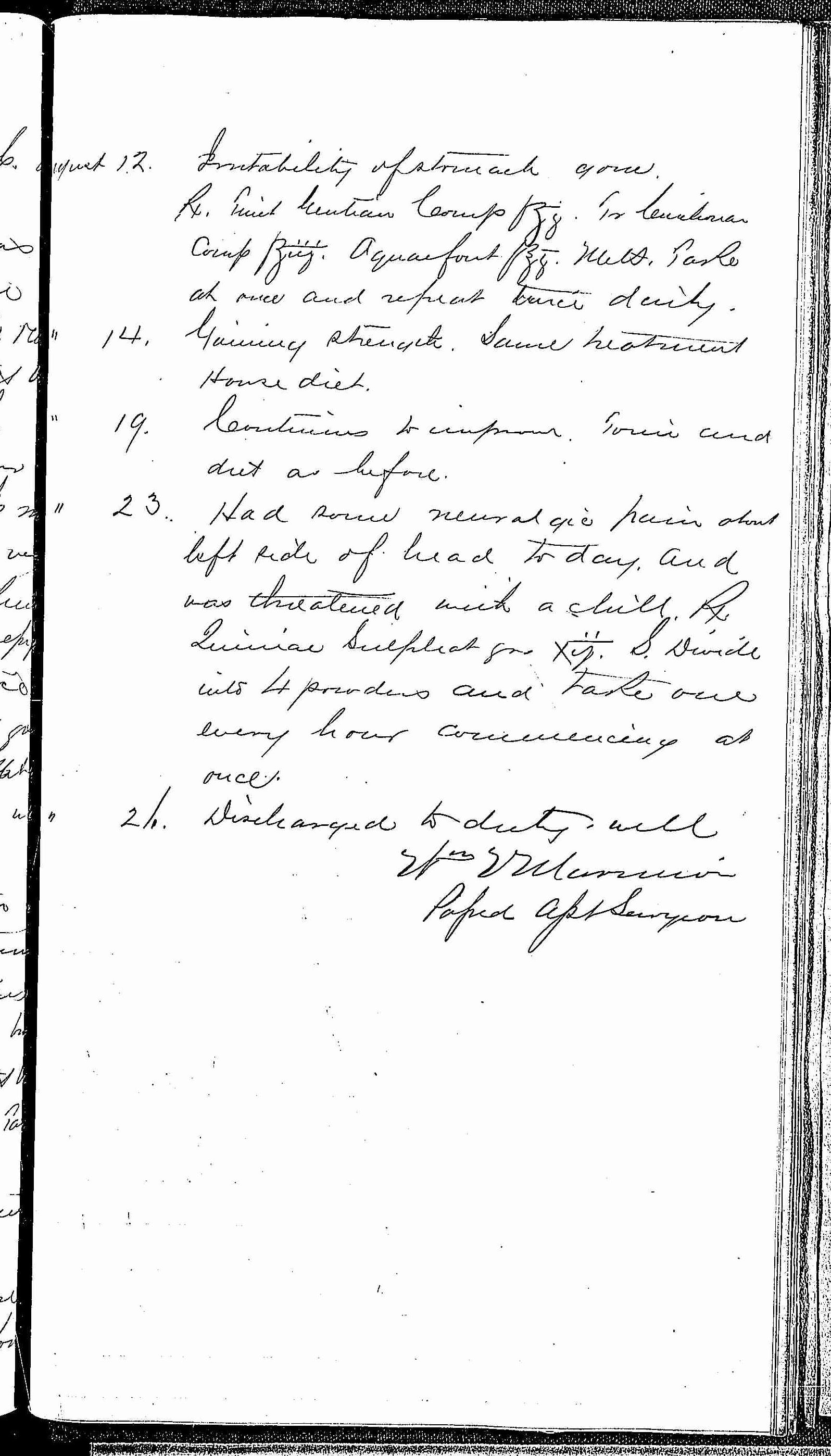 Entry for Philip R. Comfort (page 3 of 3) in the log Hospital Tickets and Case Papers - Naval Hospital - Washington, D.C. - 1868-69