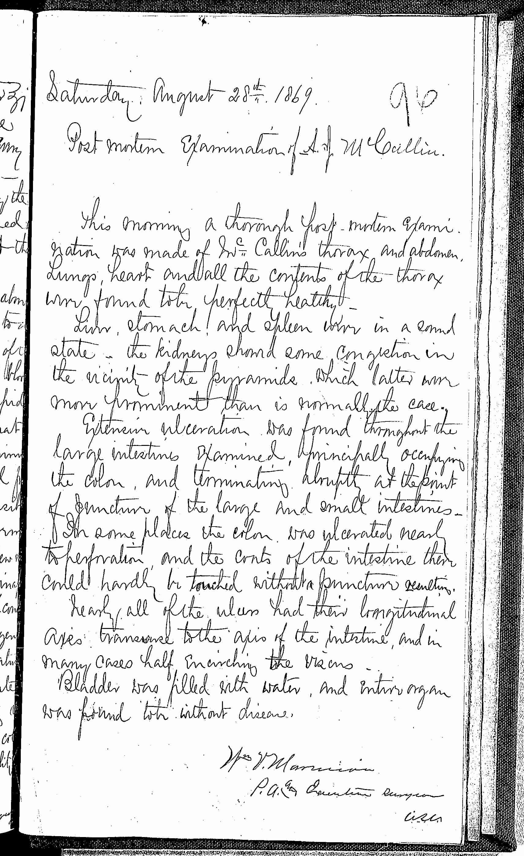 Entry for Arthur J. McCallan (page 5 of 5) in the log Hospital Tickets and Case Papers - Naval Hospital - Washington, D.C. - 1868-69