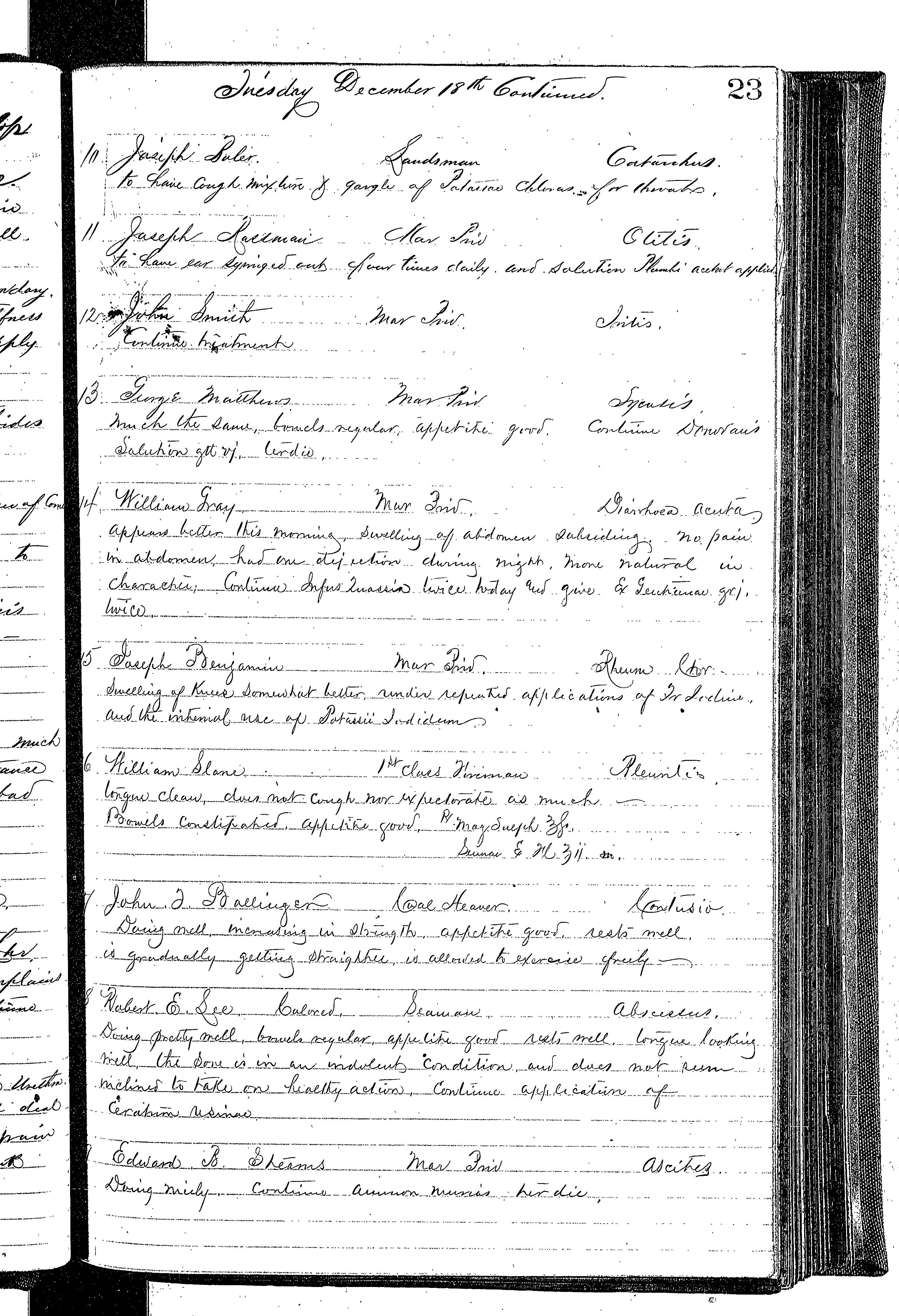 Patients in the Naval Hospital, Washington DC, on December 18, 1866, page 2 of 5, in the Medical Journal, October 1, 1866 to March 20, 1867