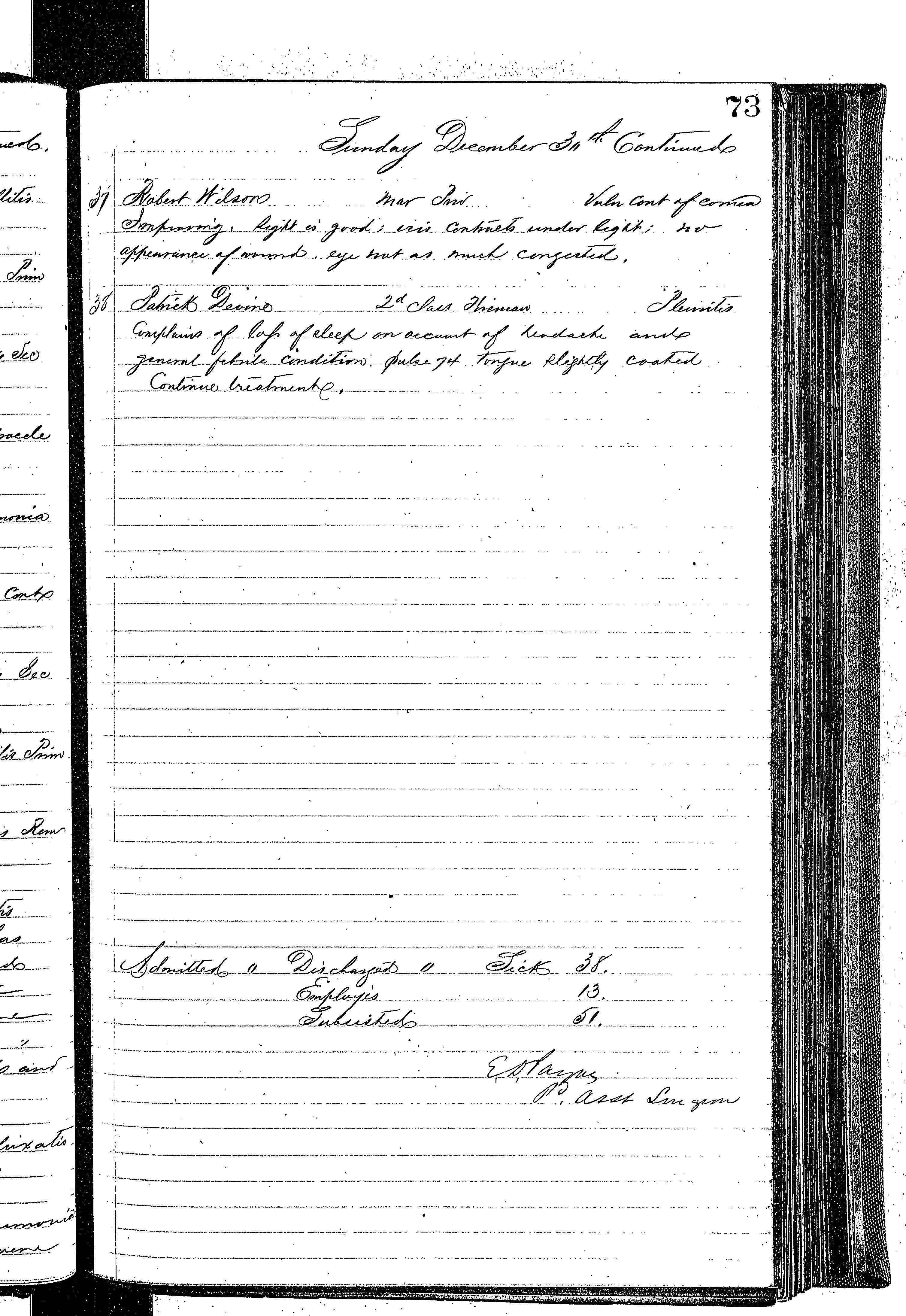 Patients in the Naval Hospital, Washington DC, on December 30, 1866, page 4 of 4, in the Medical Journal, October 1, 1866 to March 20, 1867