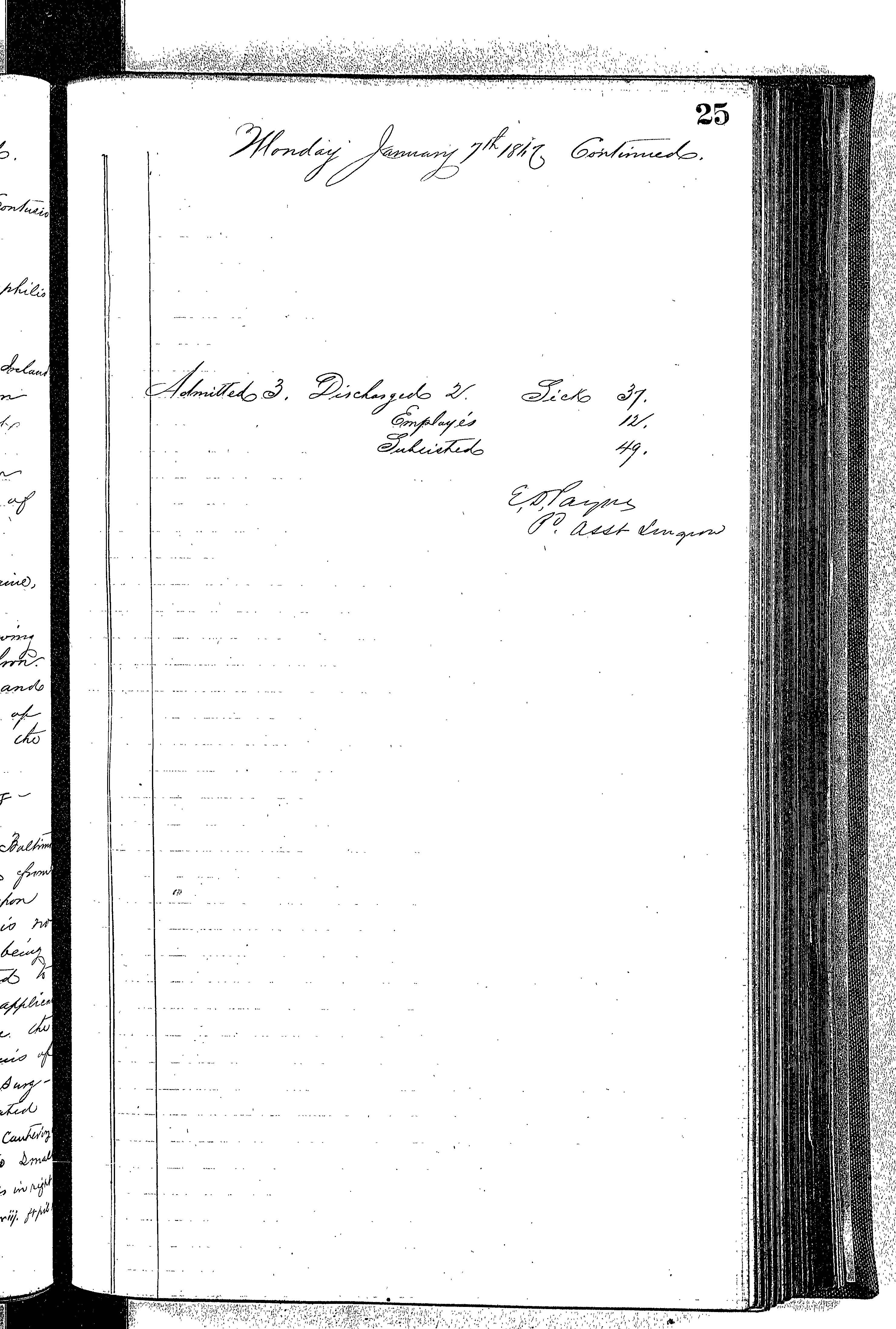 Patients in the Naval Hospital, Washington DC, on January 7, 1867, page 5 of 5, in the Medical Journal, October 1, 1866 to March 20, 1867