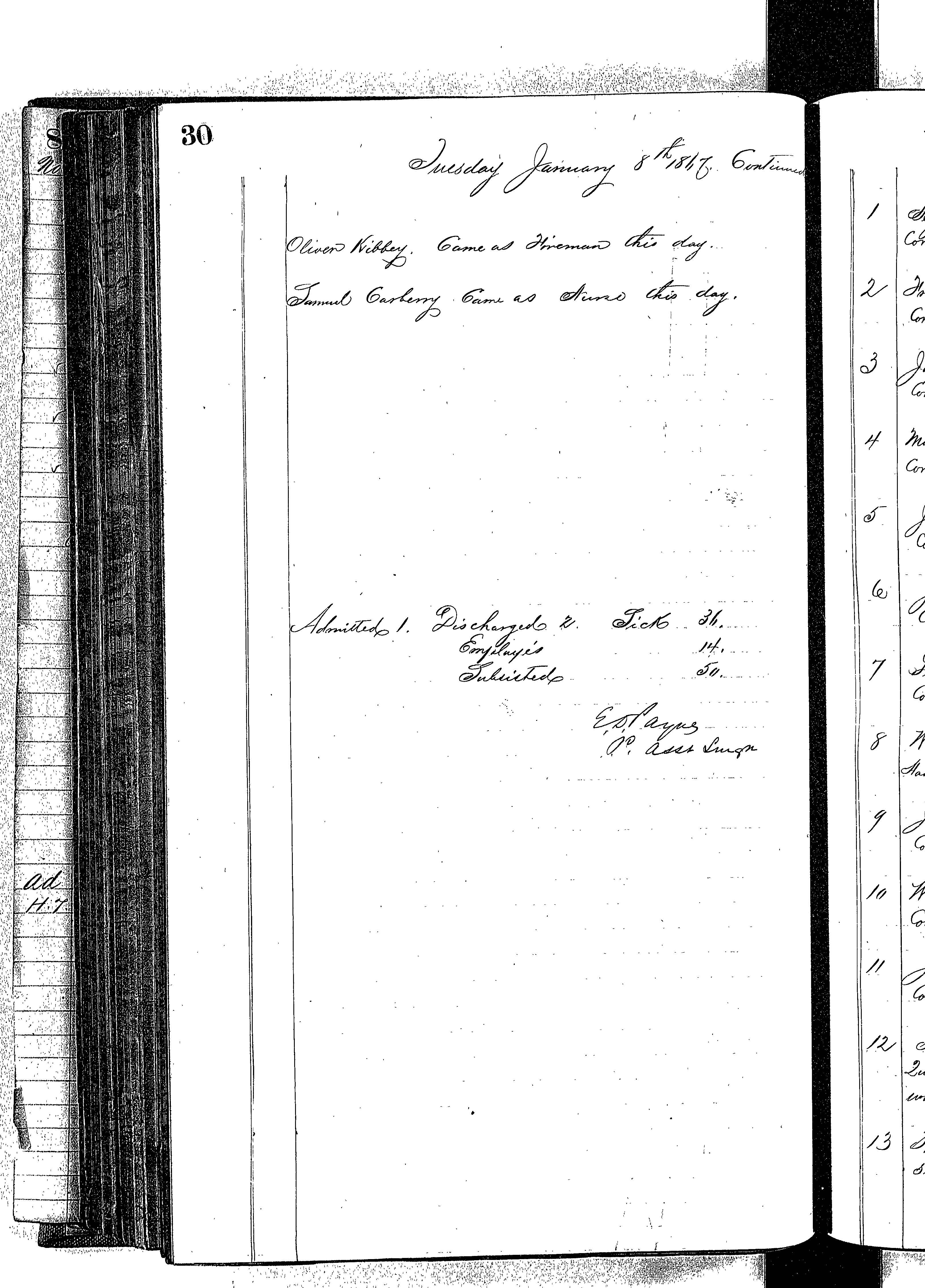 Patients in the Naval Hospital, Washington DC, on January 8, 1867, page 5 of 5, in the Medical Journal, October 1, 1866 to March 20, 1867