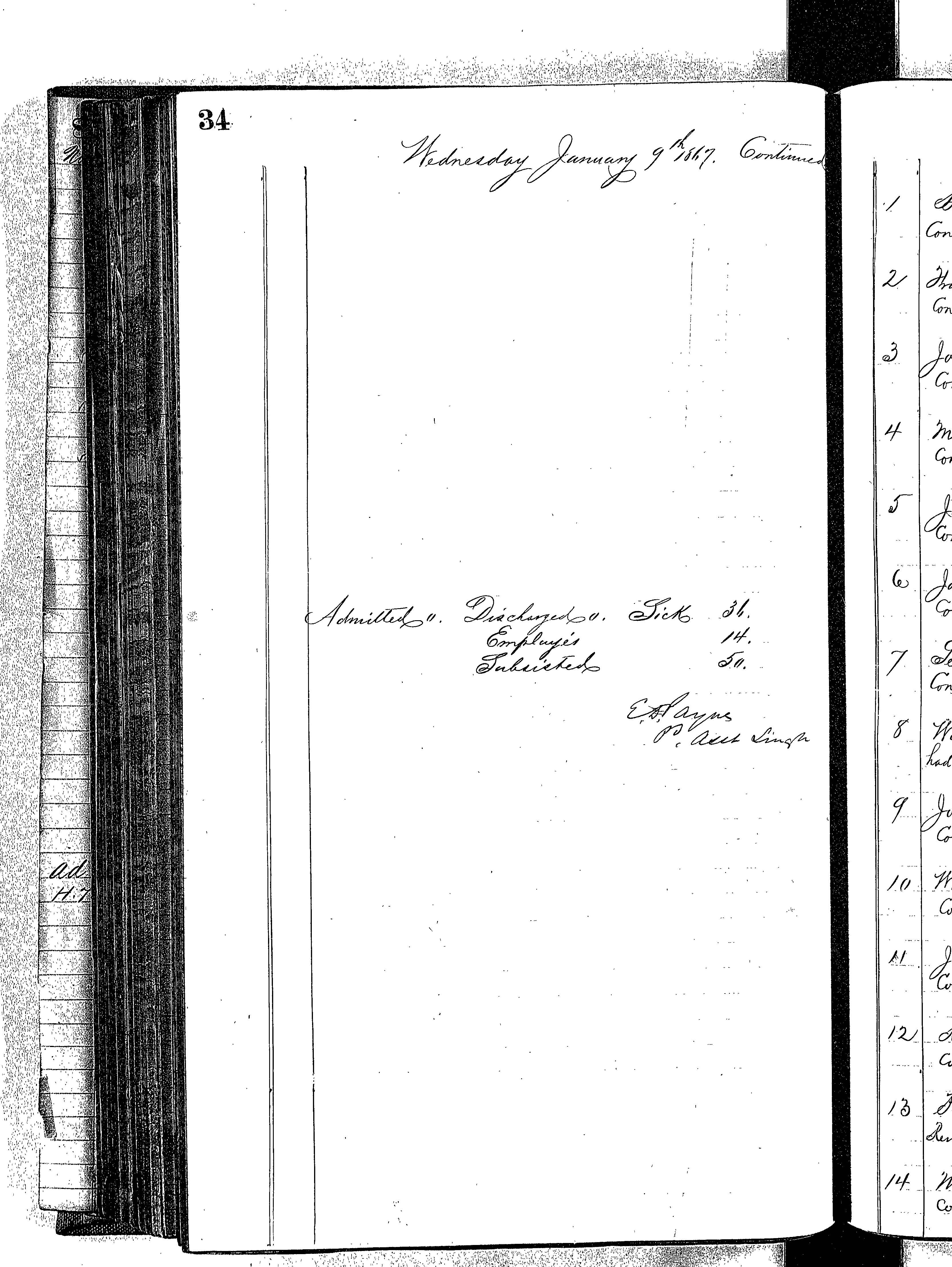 Patients in the Naval Hospital, Washington DC, on January 9, 1867, page 4 of 4, in the Medical Journal, October 1, 1866 to March 20, 1867