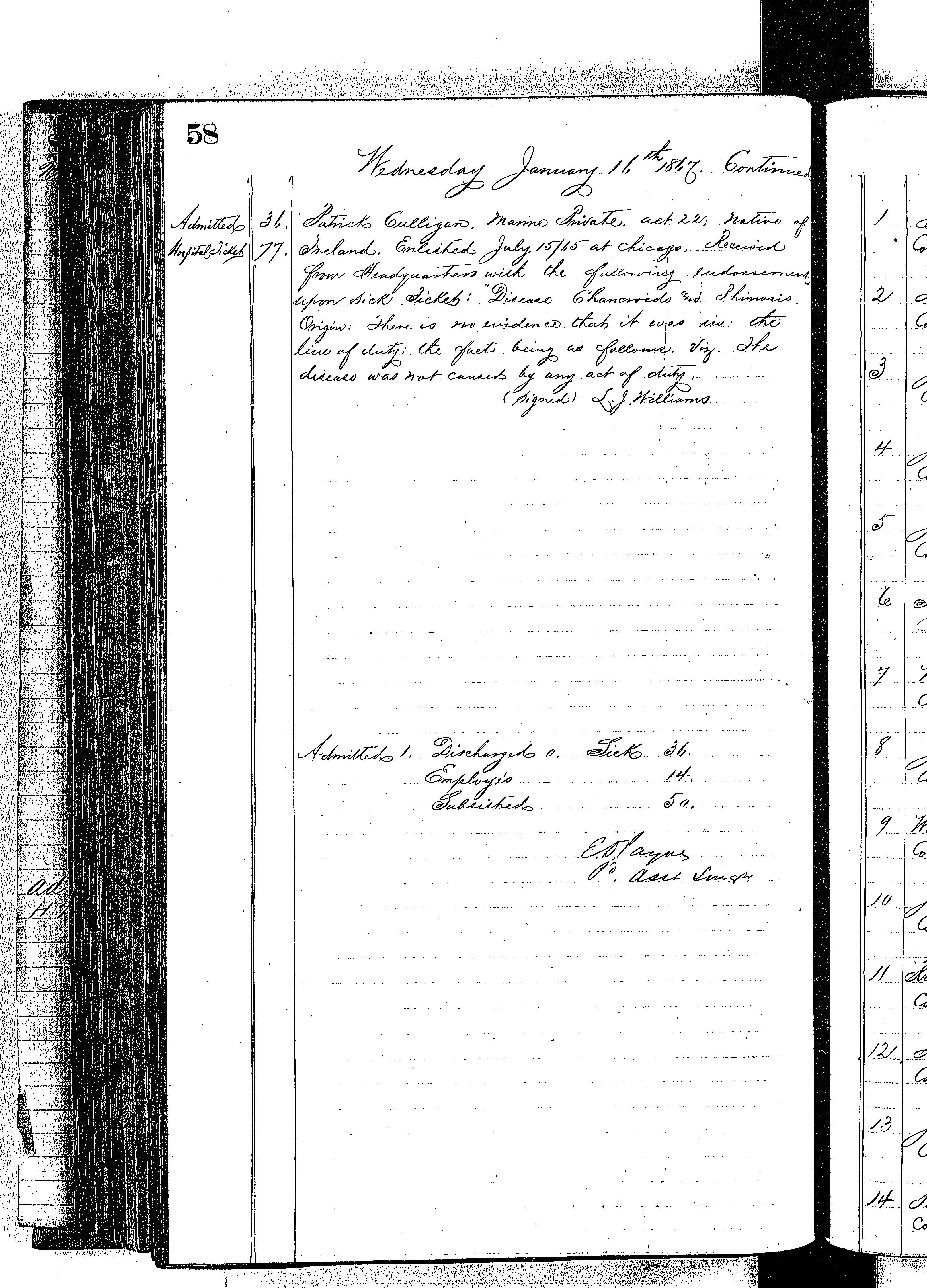 Patients in the Naval Hospital, Washington DC, on January 16, 1867 - Page 4 of 4, in the Medical Journal, October 1, 1866 to March 20, 1867