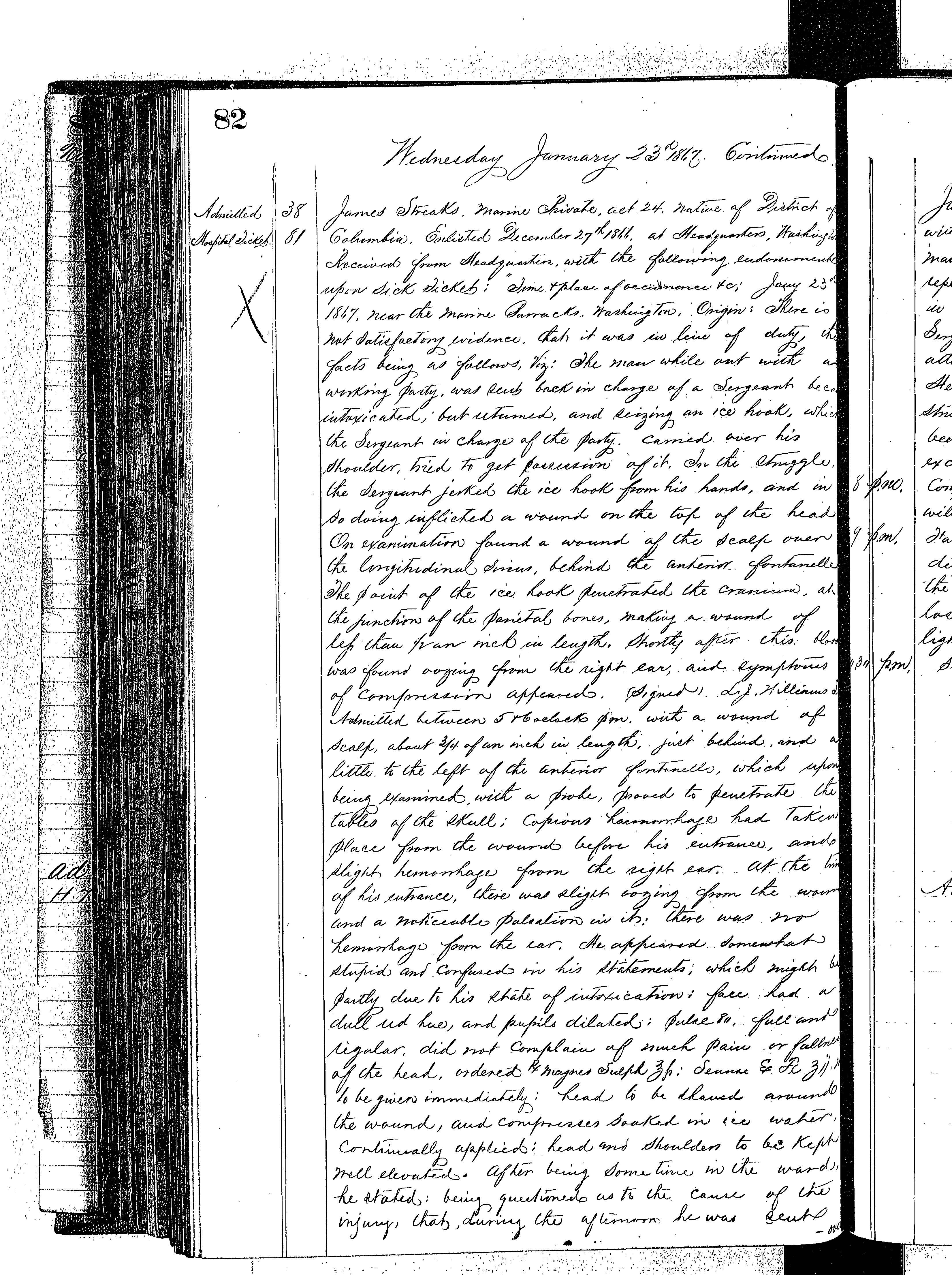 Patients in the Naval Hospital, Washington DC, on January 23, 1867 - Page 4 of 5, in the Medical Journal, October 1, 1866 to March 20, 1867
