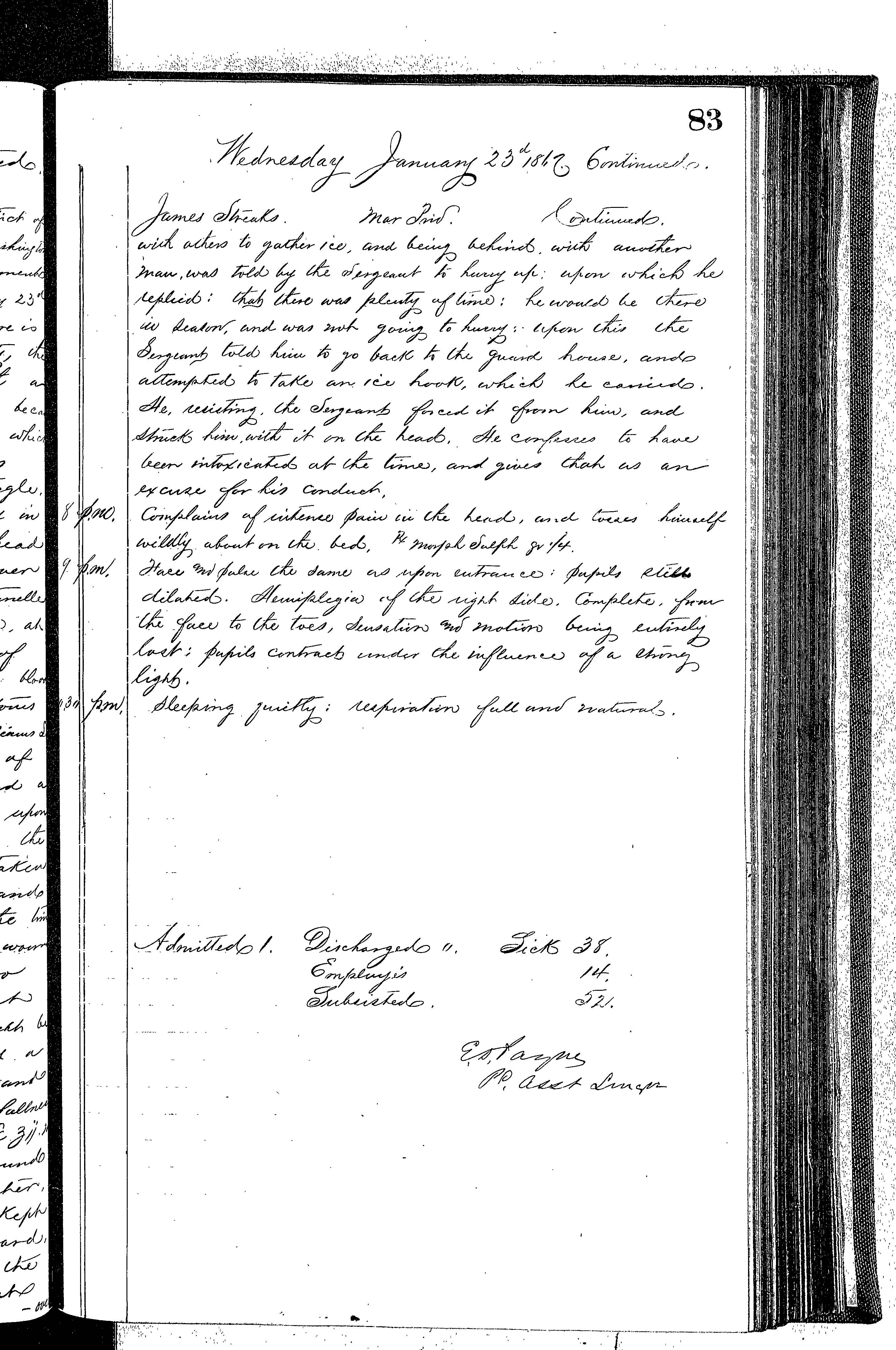 Patients in the Naval Hospital, Washington DC, on January 23, 1867 - Page 5 of 5, in the Medical Journal, October 1, 1866 to March 20, 1867