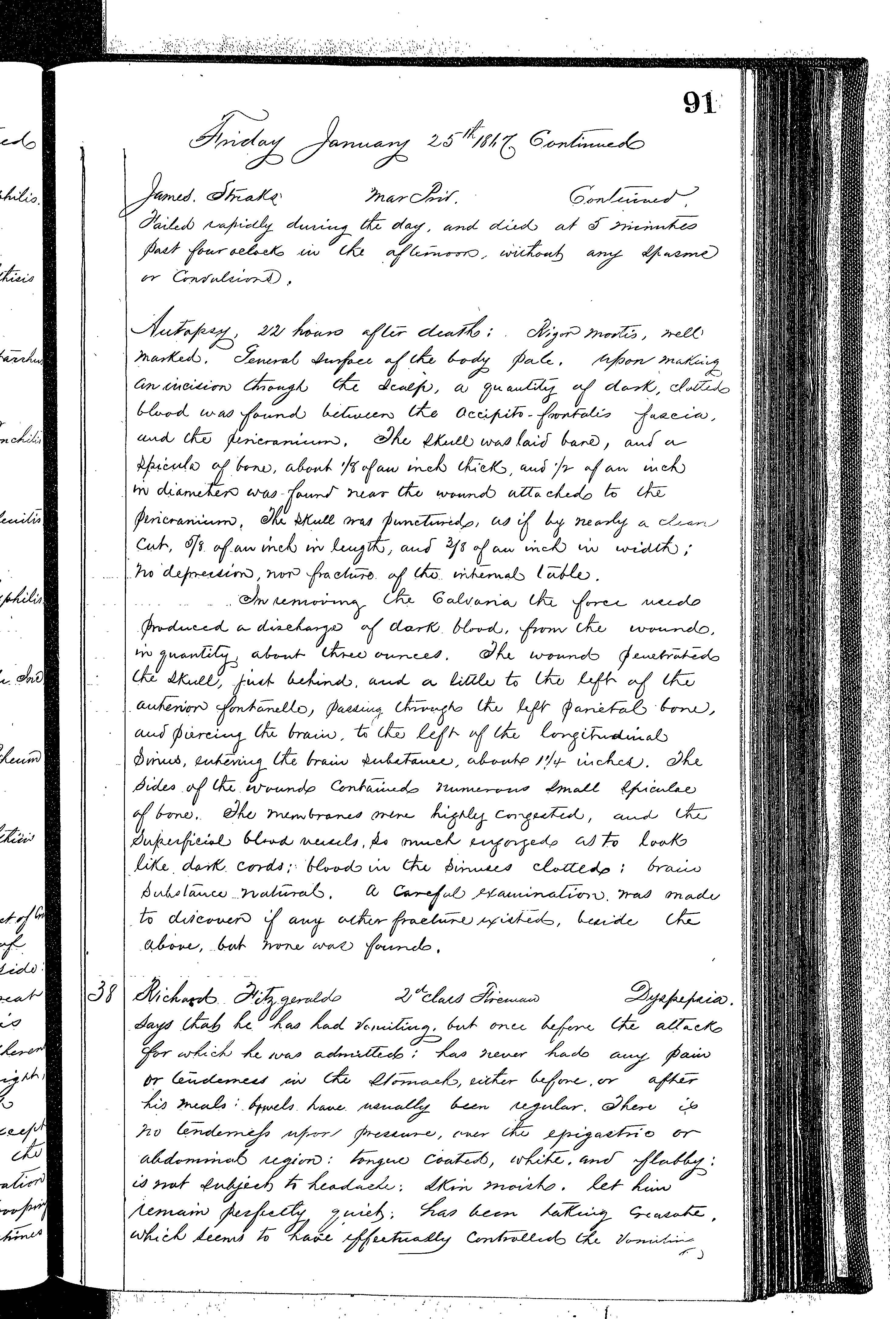 Patients in the Naval Hospital, Washington DC, on January 25, 1867 - Page 4 of 5, in the Medical Journal, October 1, 1866 to March 20, 1867