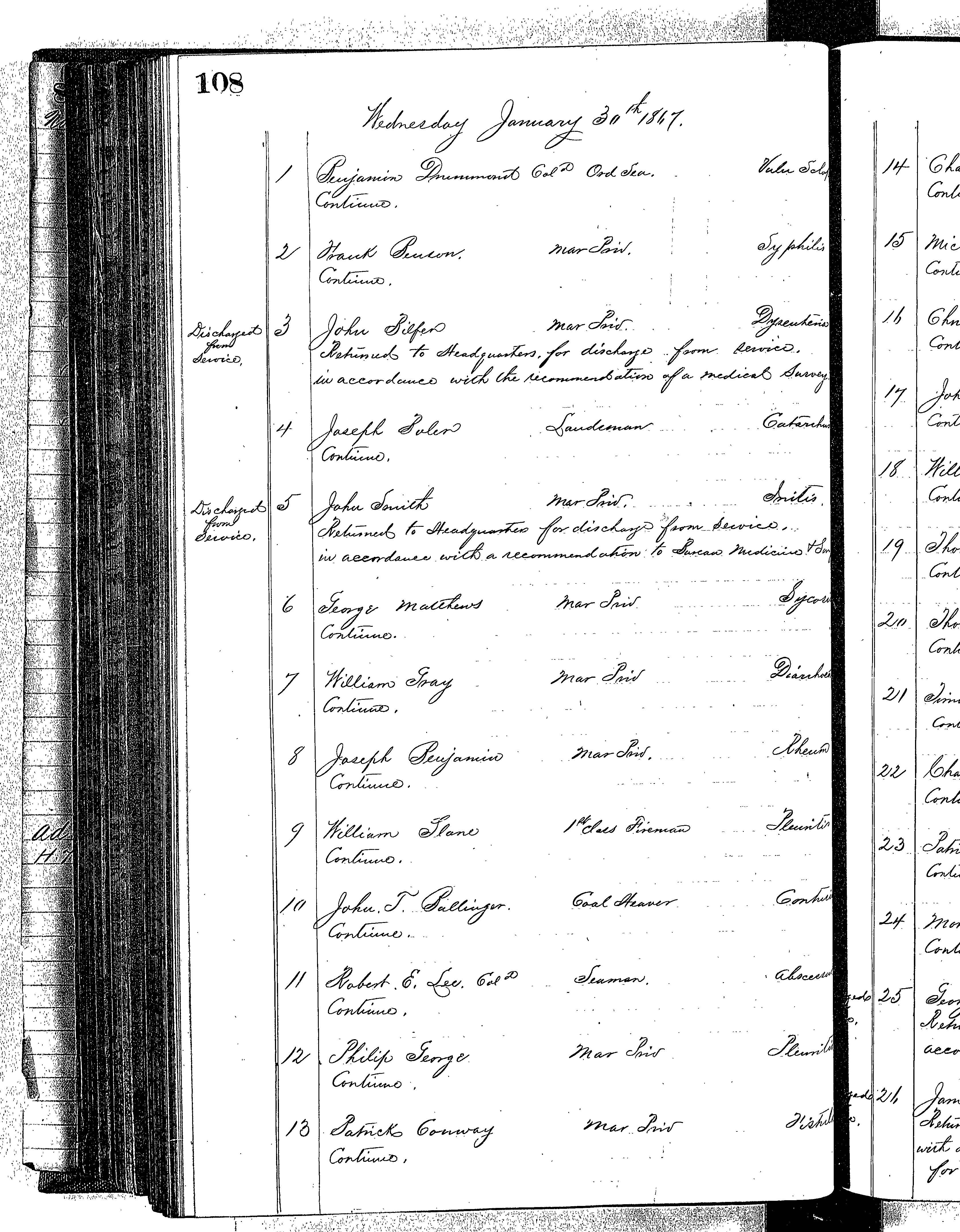 Patients in the Naval Hospital, Washington DC, on January 30, 1867 - Page 1 of 4, in the Medical Journal, October 1, 1866 to March 20, 1867