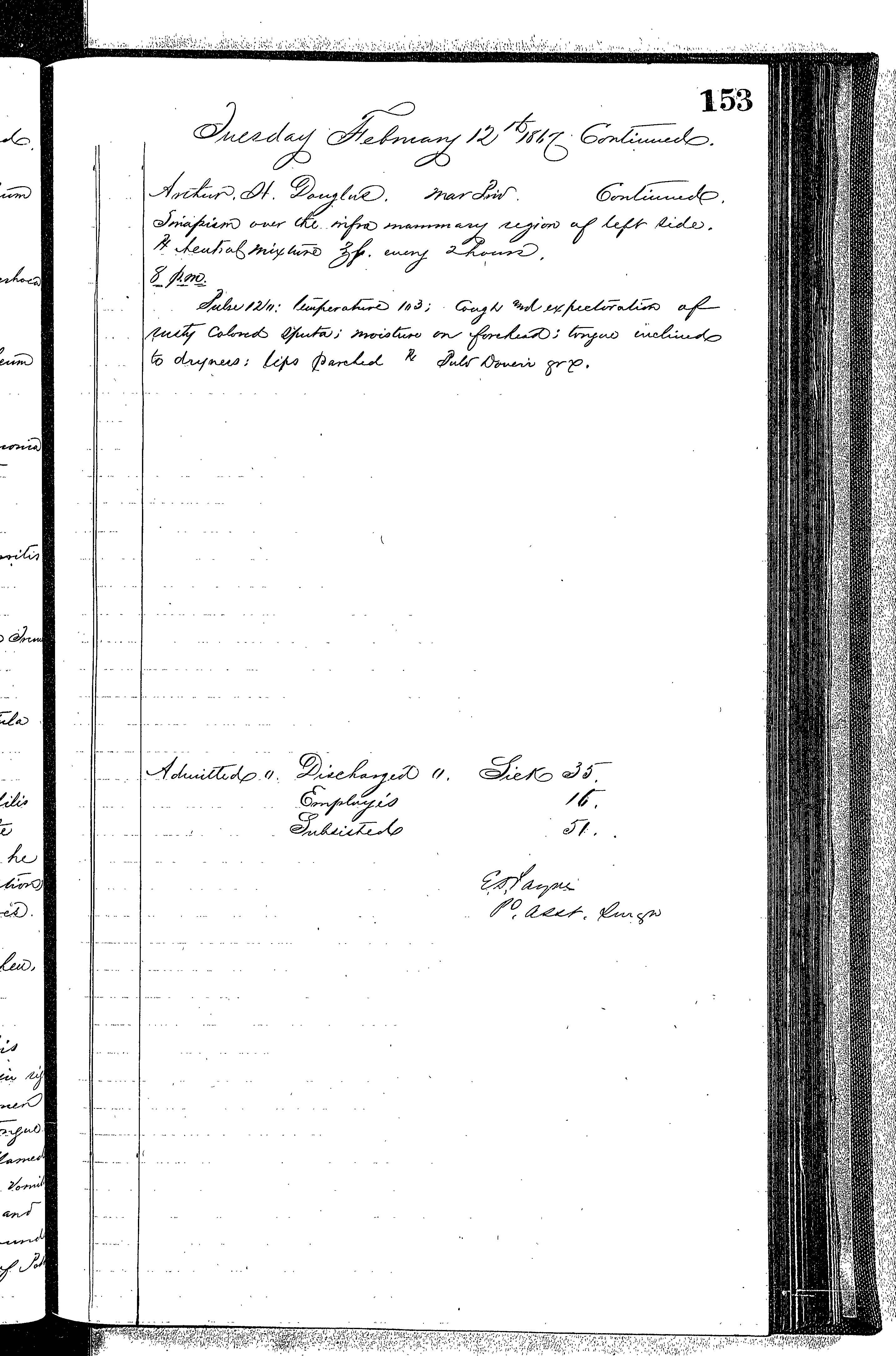 Patients in the Naval Hospital, Washington DC, on February 12, 1867 - Page 4 of 4, in the Medical Journal, October 1, 1866 to March 20, 1867