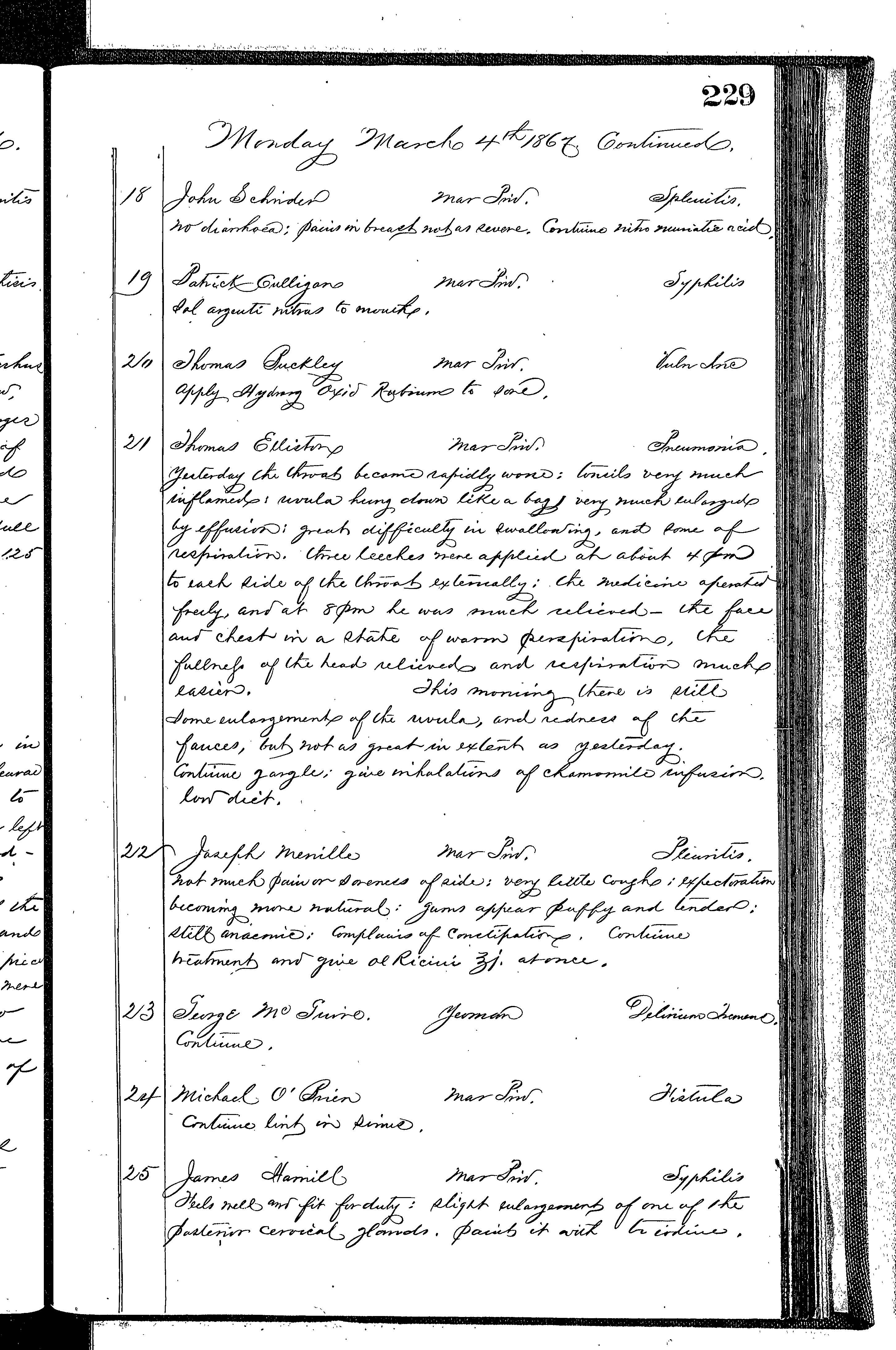 Patients in the Naval Hospital, Washington DC, on March 4, 1867 - Page 3 of 4, in the Medical Journal, October 1, 1866 to March 20, 1867