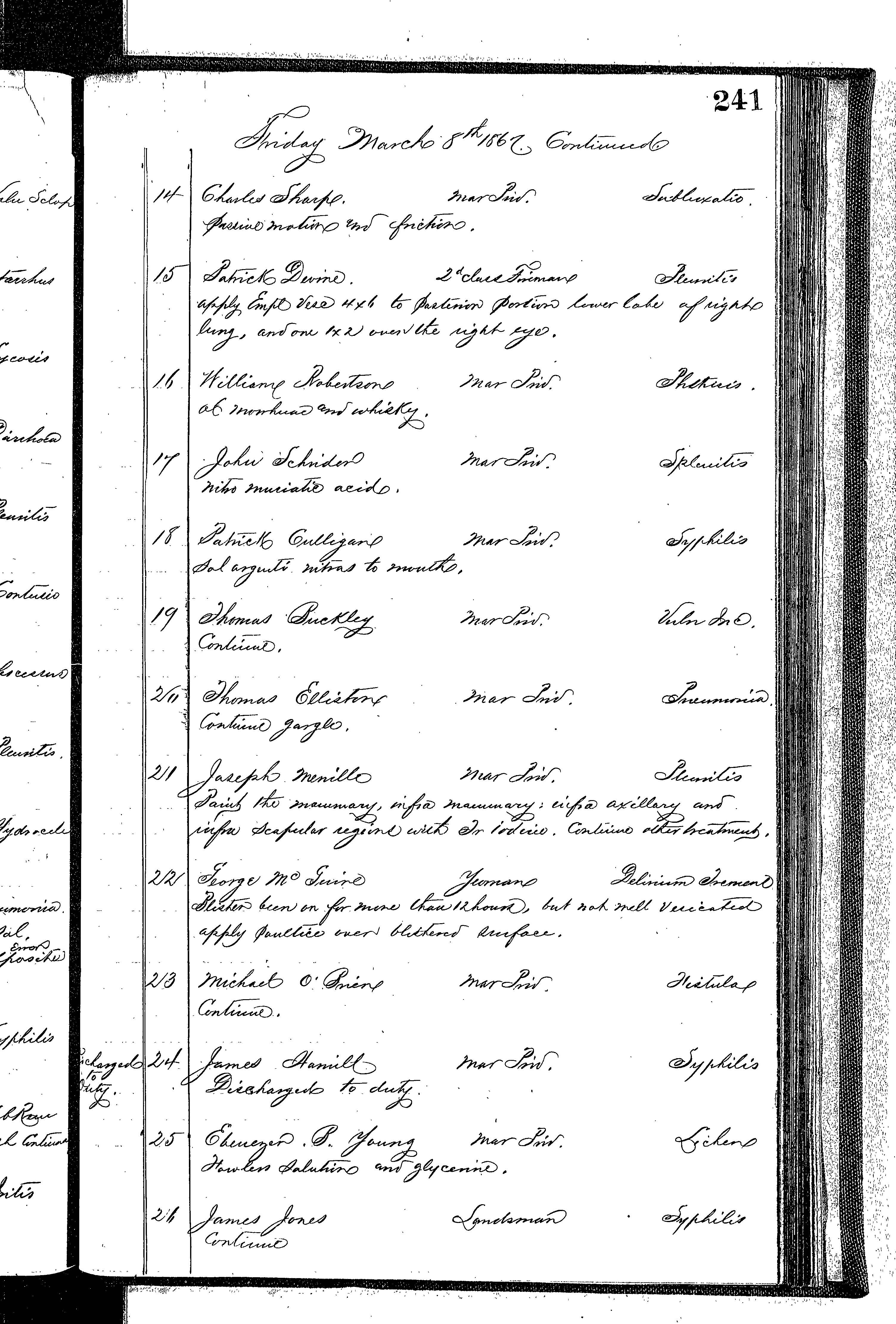 Patients in the Naval Hospital, Washington DC, on March 8, 1867 - Page 2 of 3, in the Medical Journal, October 1, 1866 to March 20, 1867